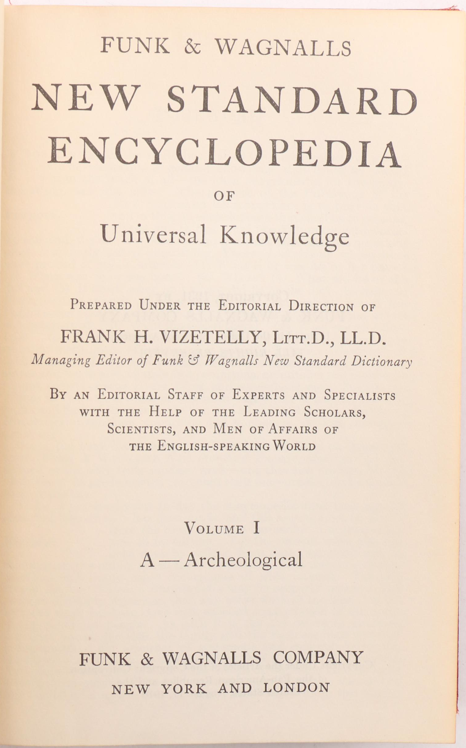 "Funk & Wagnalls New Standard Encyclopedia" Twenty-Five Volume Set, 1931