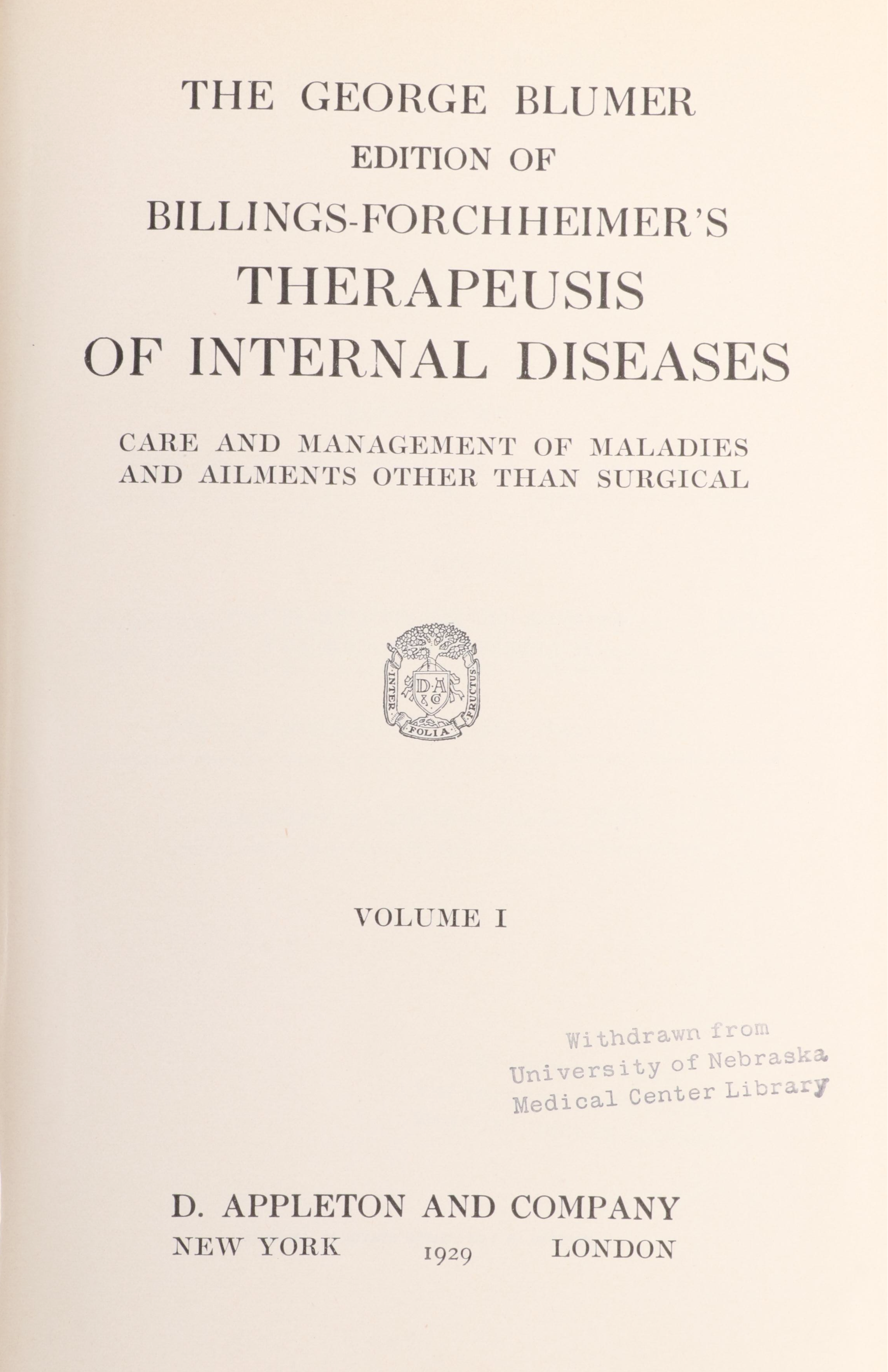 "Billings-Forchheimer's Therapeusis of Internal Diseases" Near Complete Set