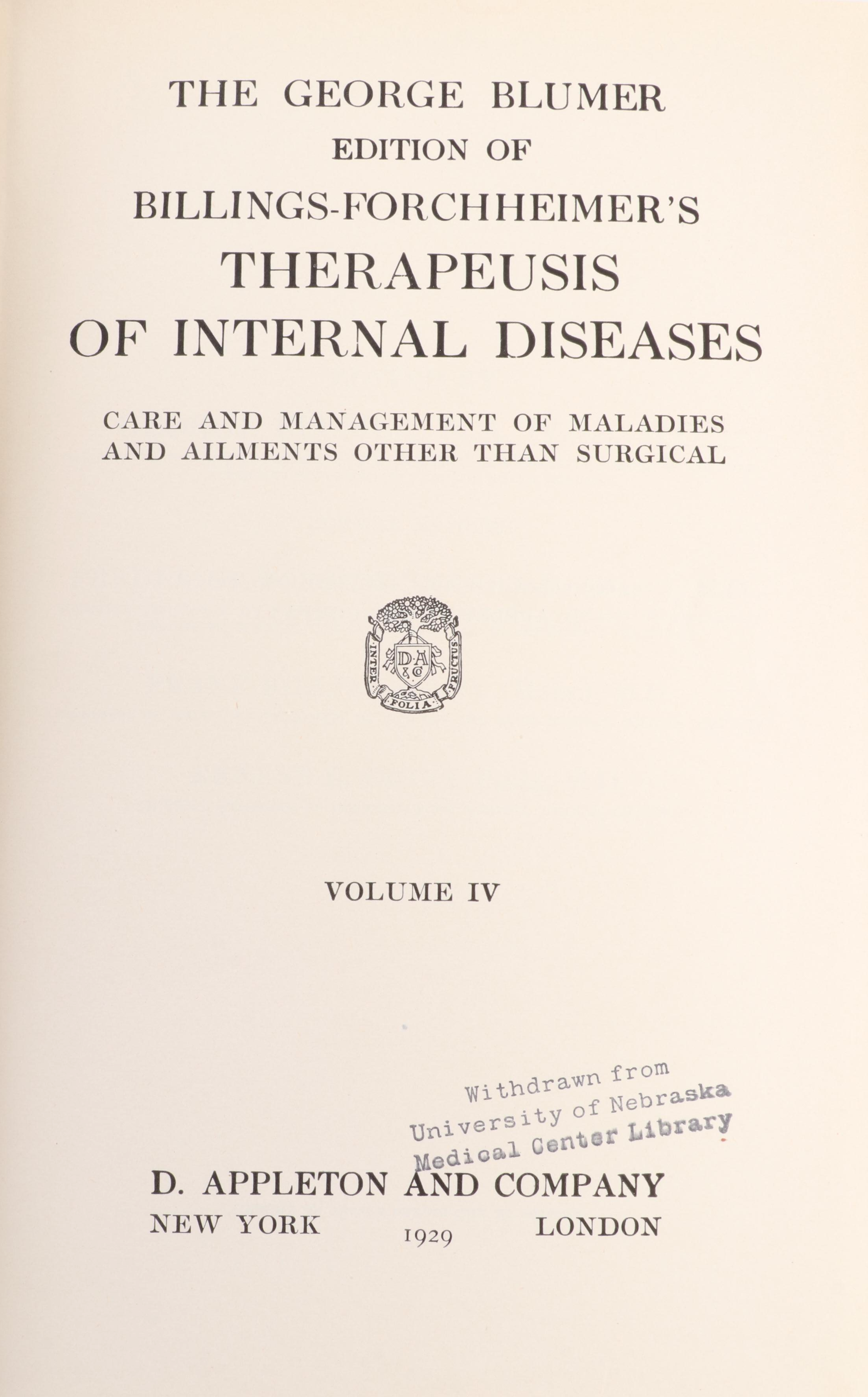 "Billings-Forchheimer's Therapeusis of Internal Diseases" Near Complete Set