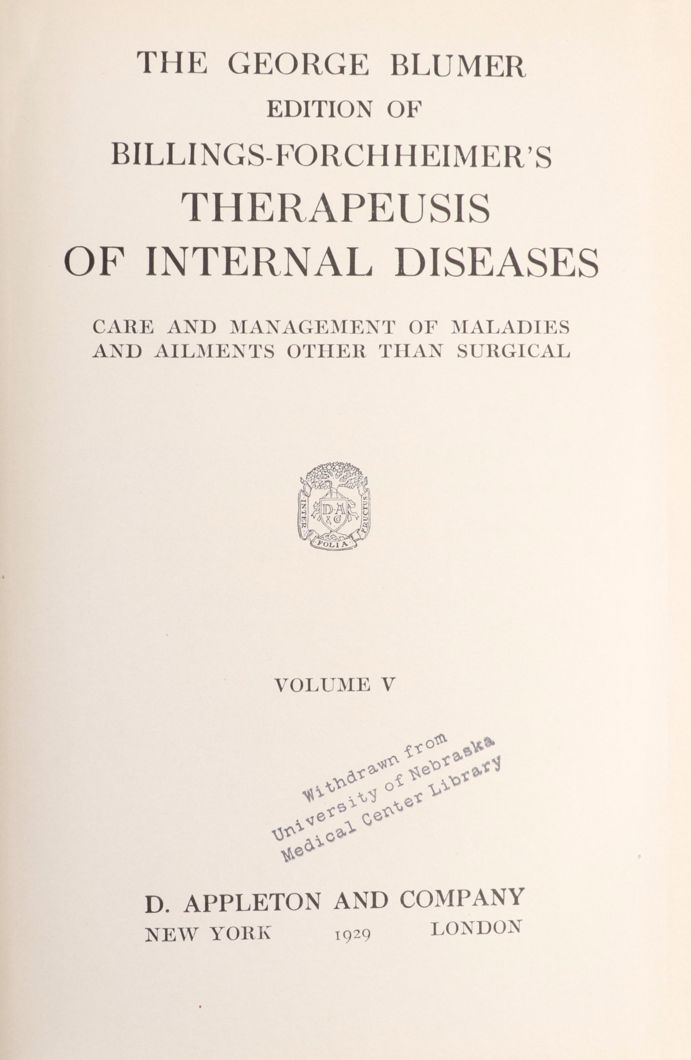 "Billings-Forchheimer's Therapeusis of Internal Diseases" Near Complete Set
