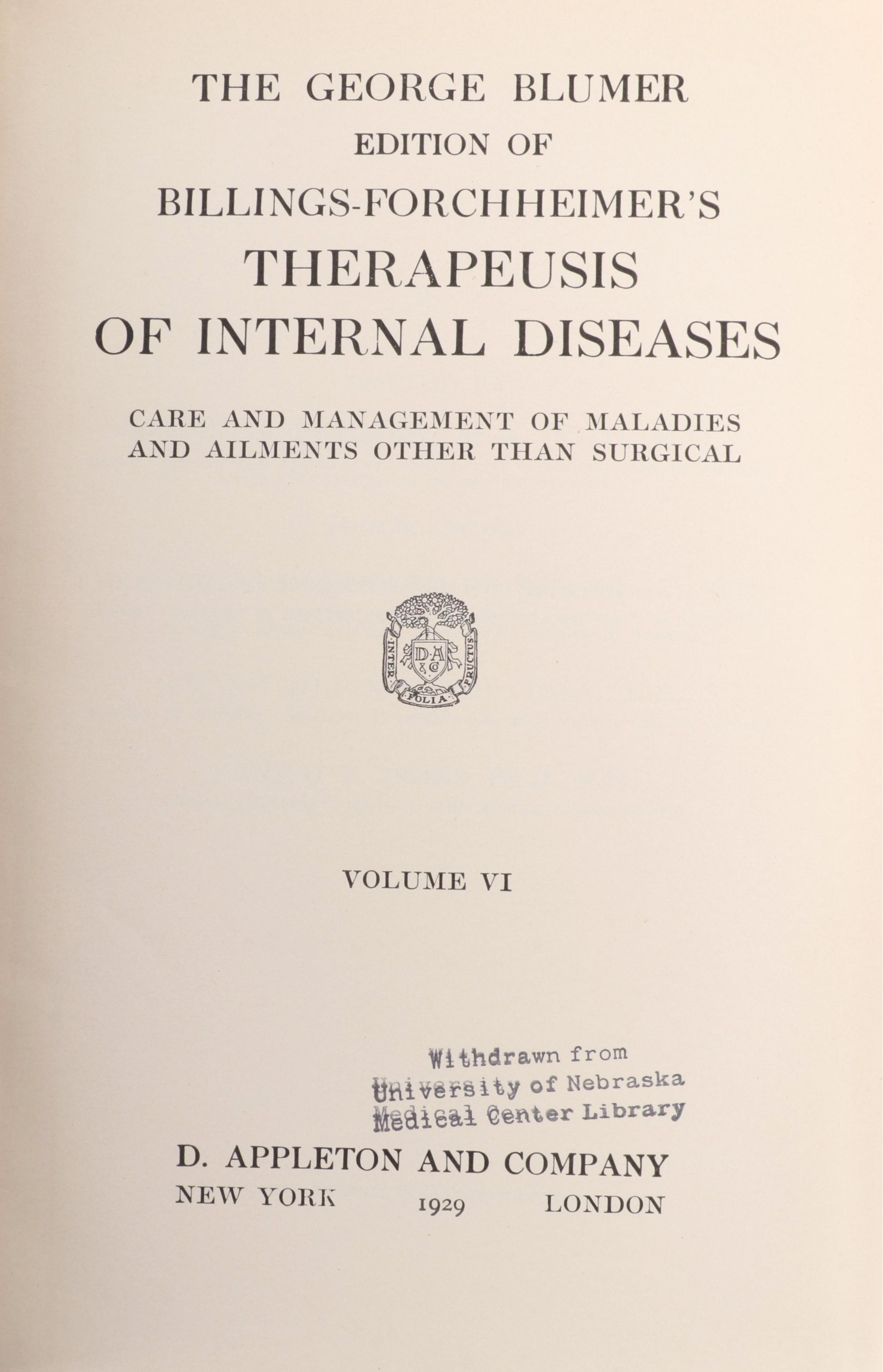 "Billings-Forchheimer's Therapeusis of Internal Diseases" Near Complete Set