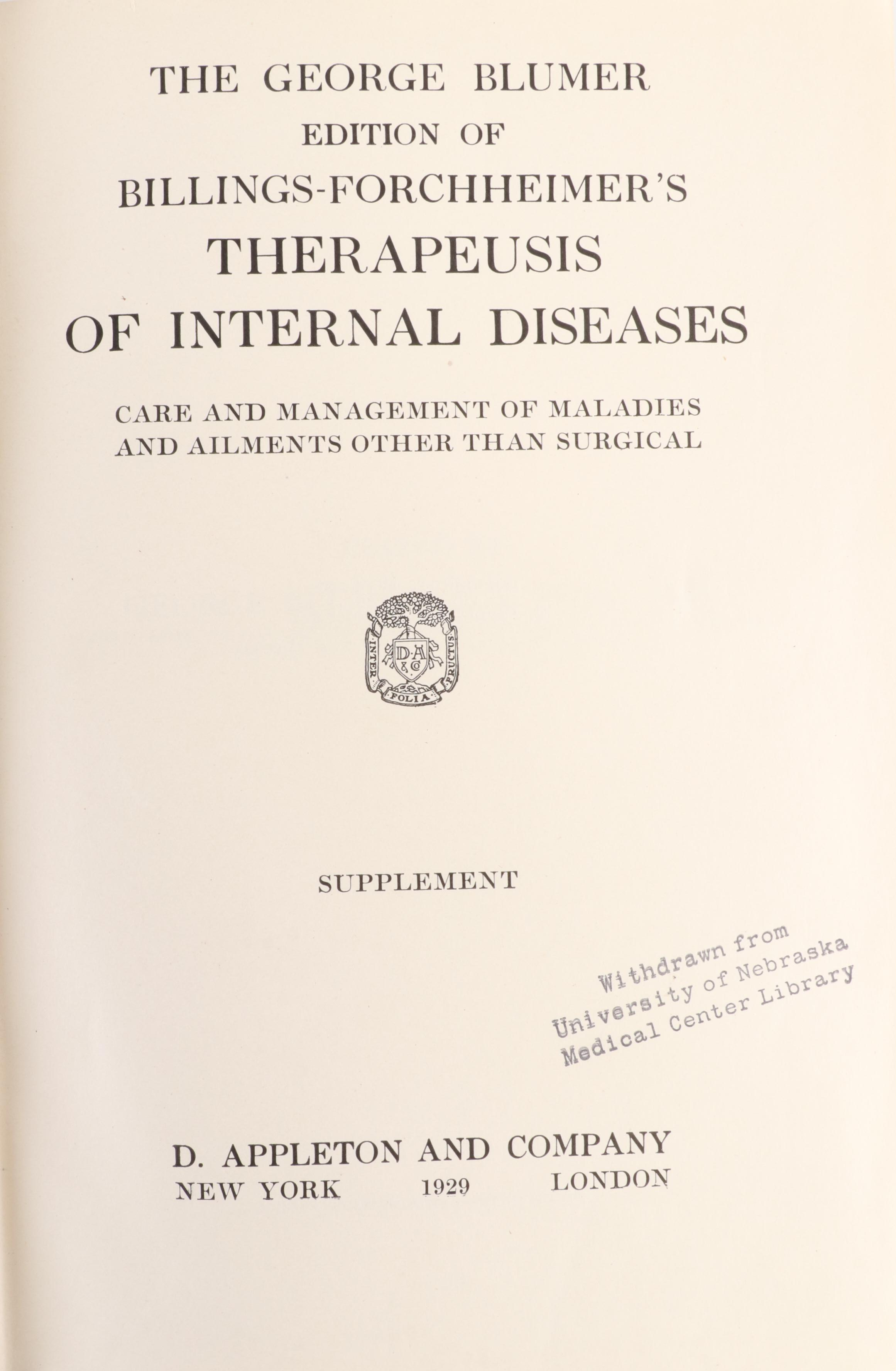 "Billings-Forchheimer's Therapeusis of Internal Diseases" Near Complete Set