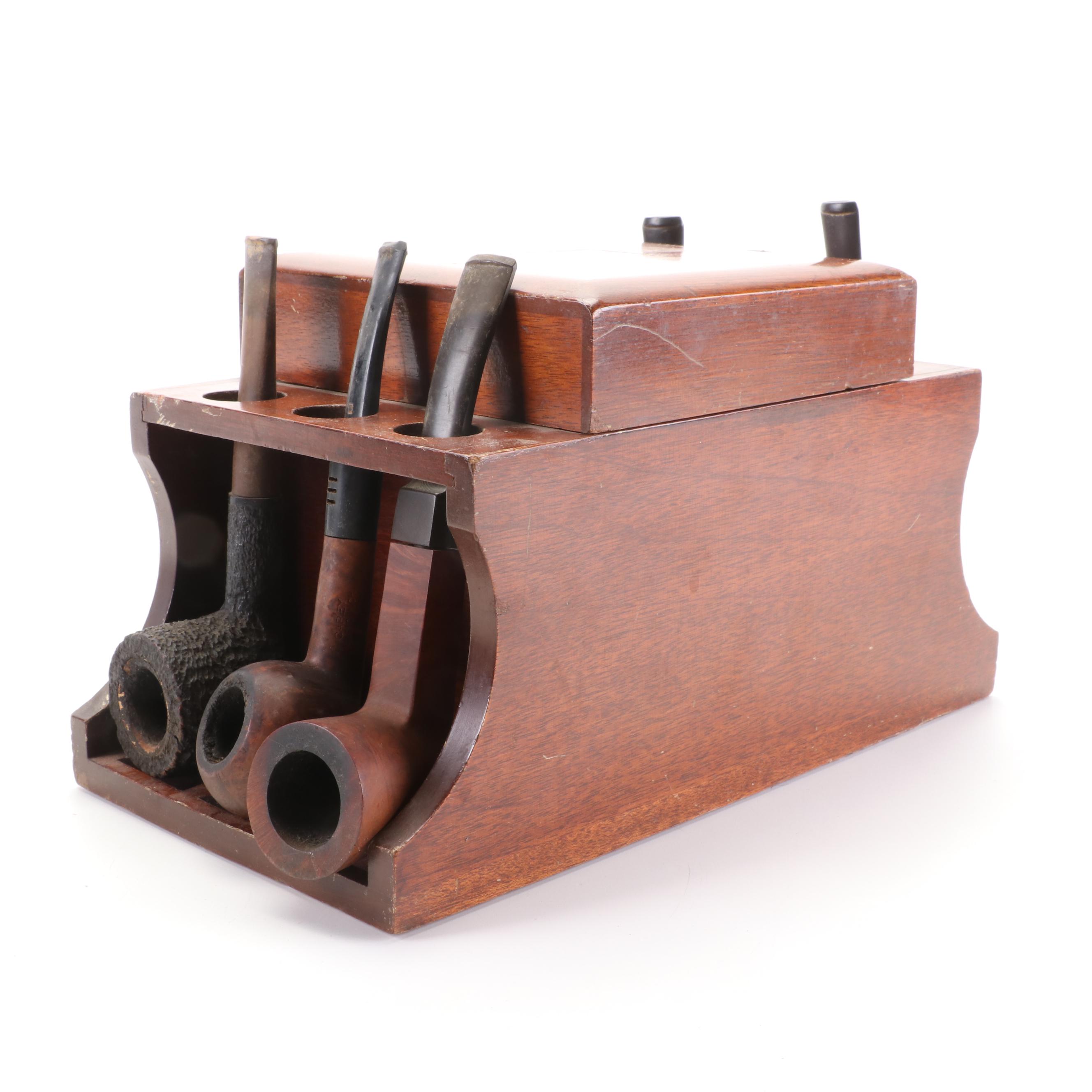 Savoy, Carey, Edwards, and More Briar Tobacco Pipes with Pipe Stands and Reamer