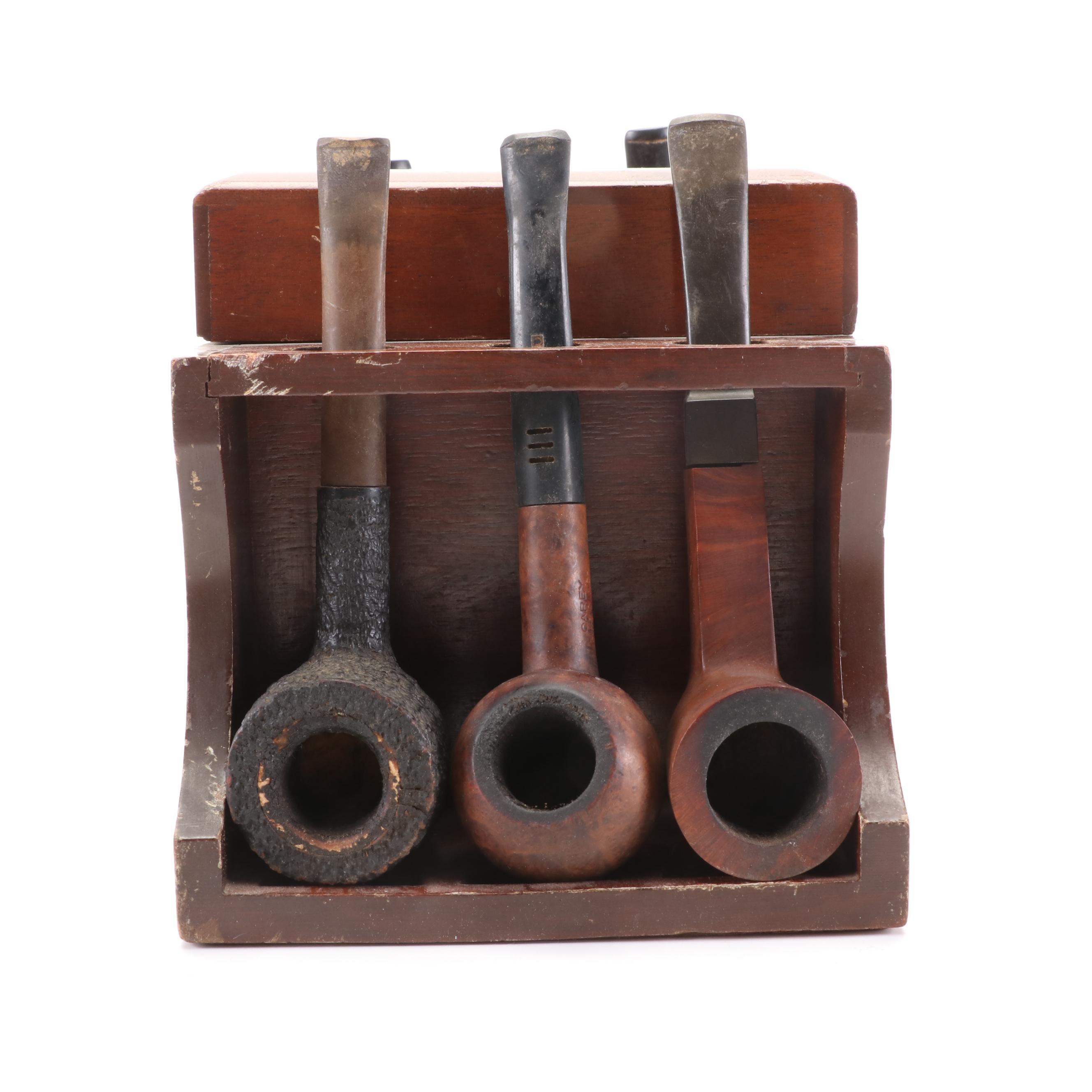 Savoy, Carey, Edwards, and More Briar Tobacco Pipes with Pipe Stands and Reamer
