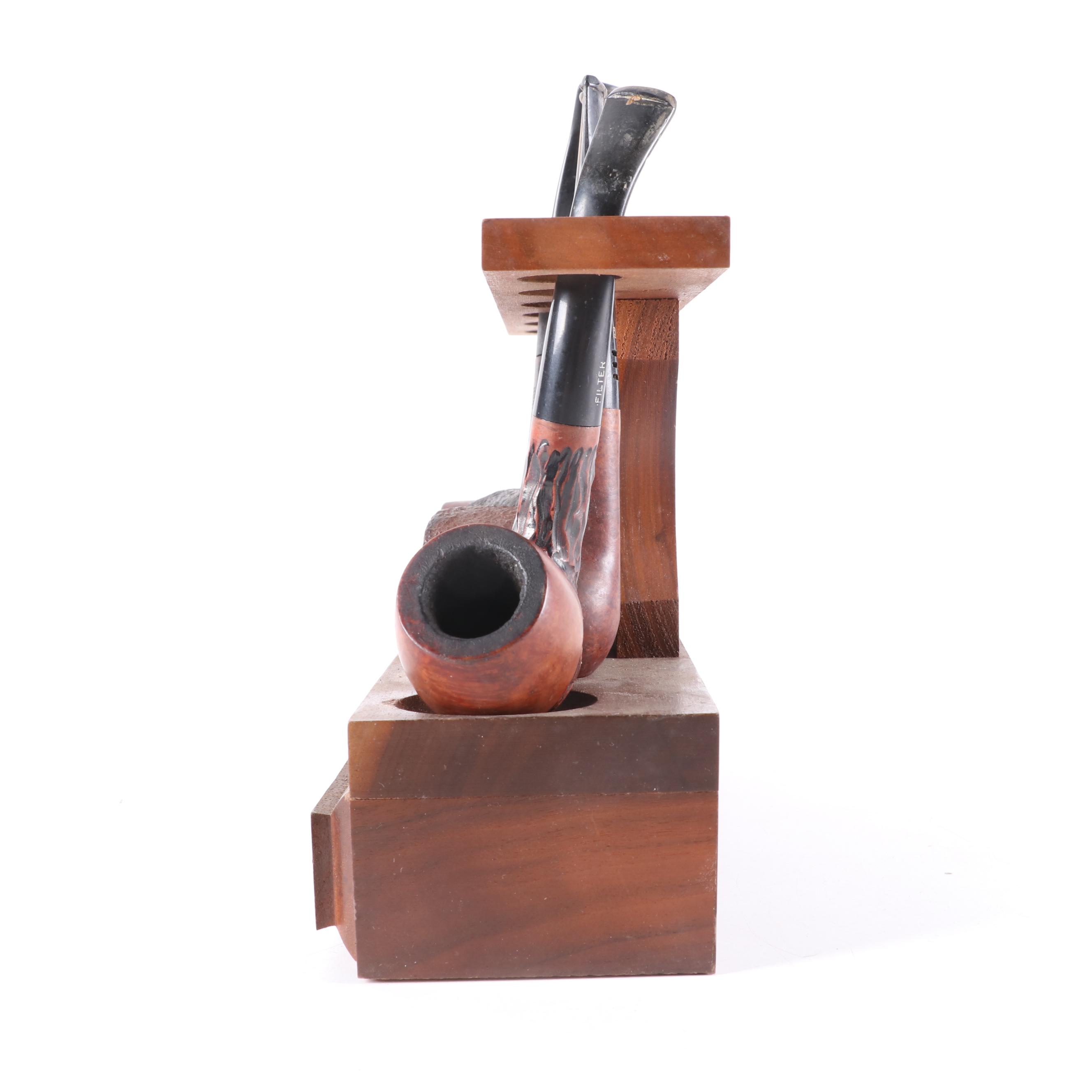 Savoy, Carey, Edwards, and More Briar Tobacco Pipes with Pipe Stands and Reamer