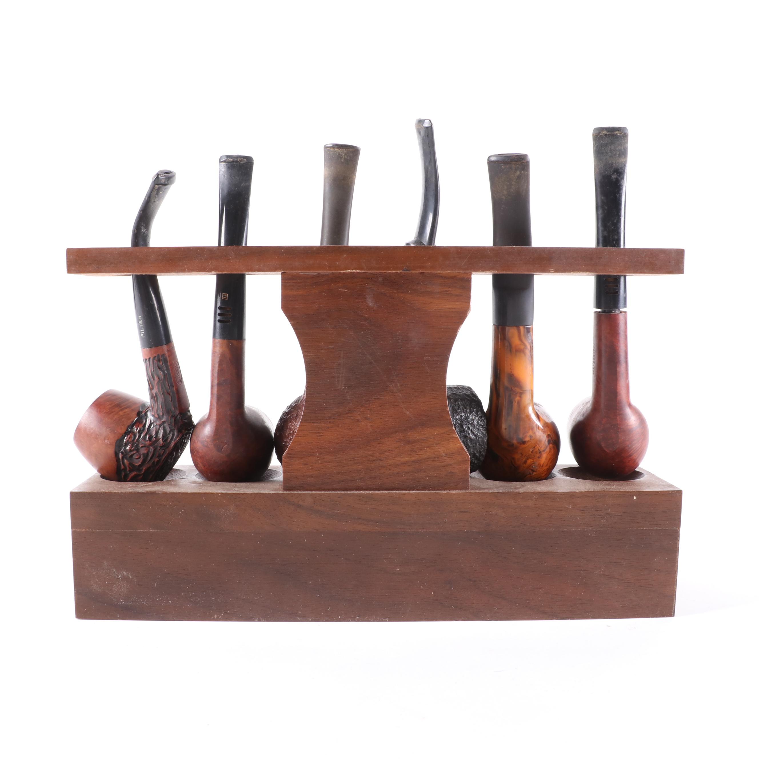 Savoy, Carey, Edwards, and More Briar Tobacco Pipes with Pipe Stands and Reamer