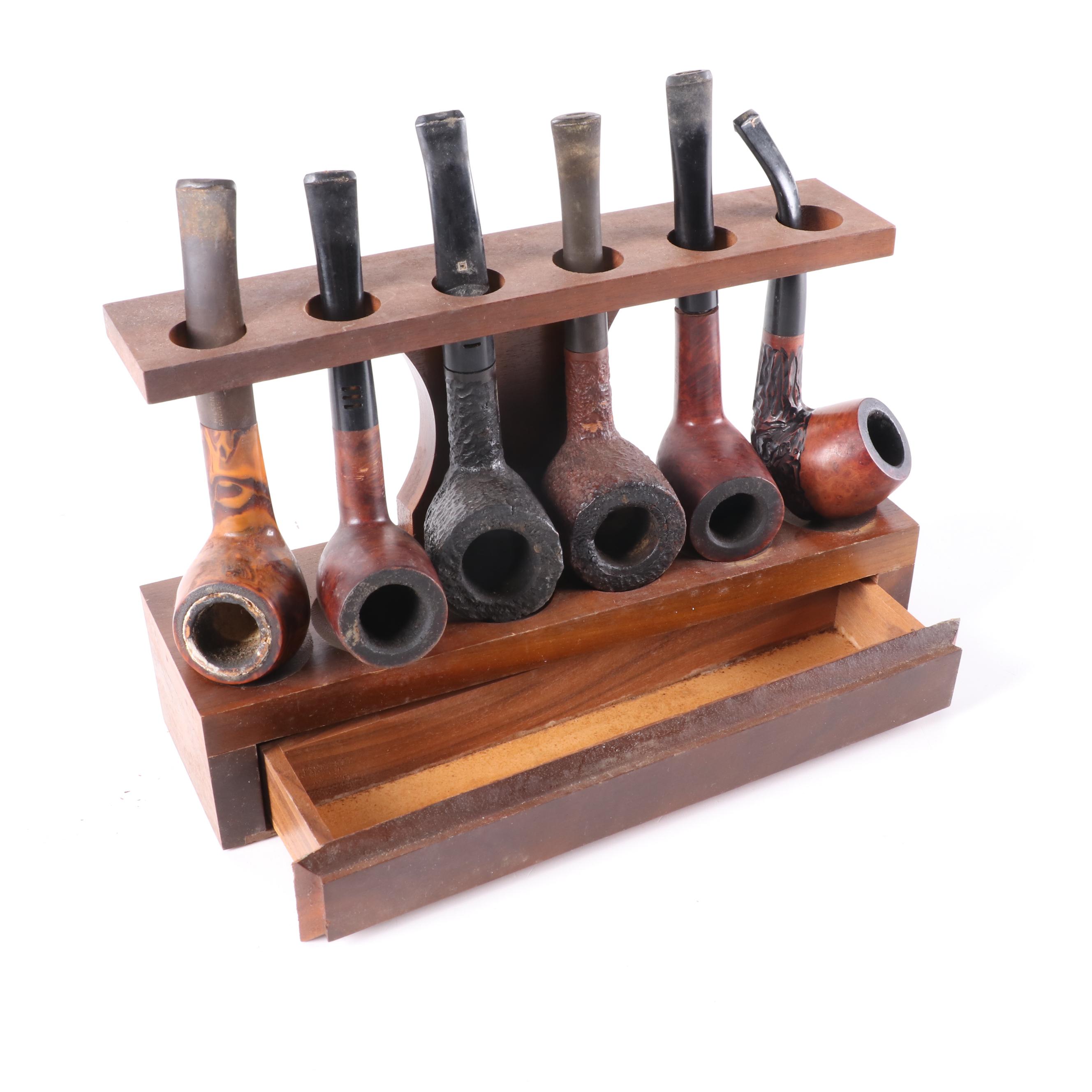 Savoy, Carey, Edwards, and More Briar Tobacco Pipes with Pipe Stands and Reamer