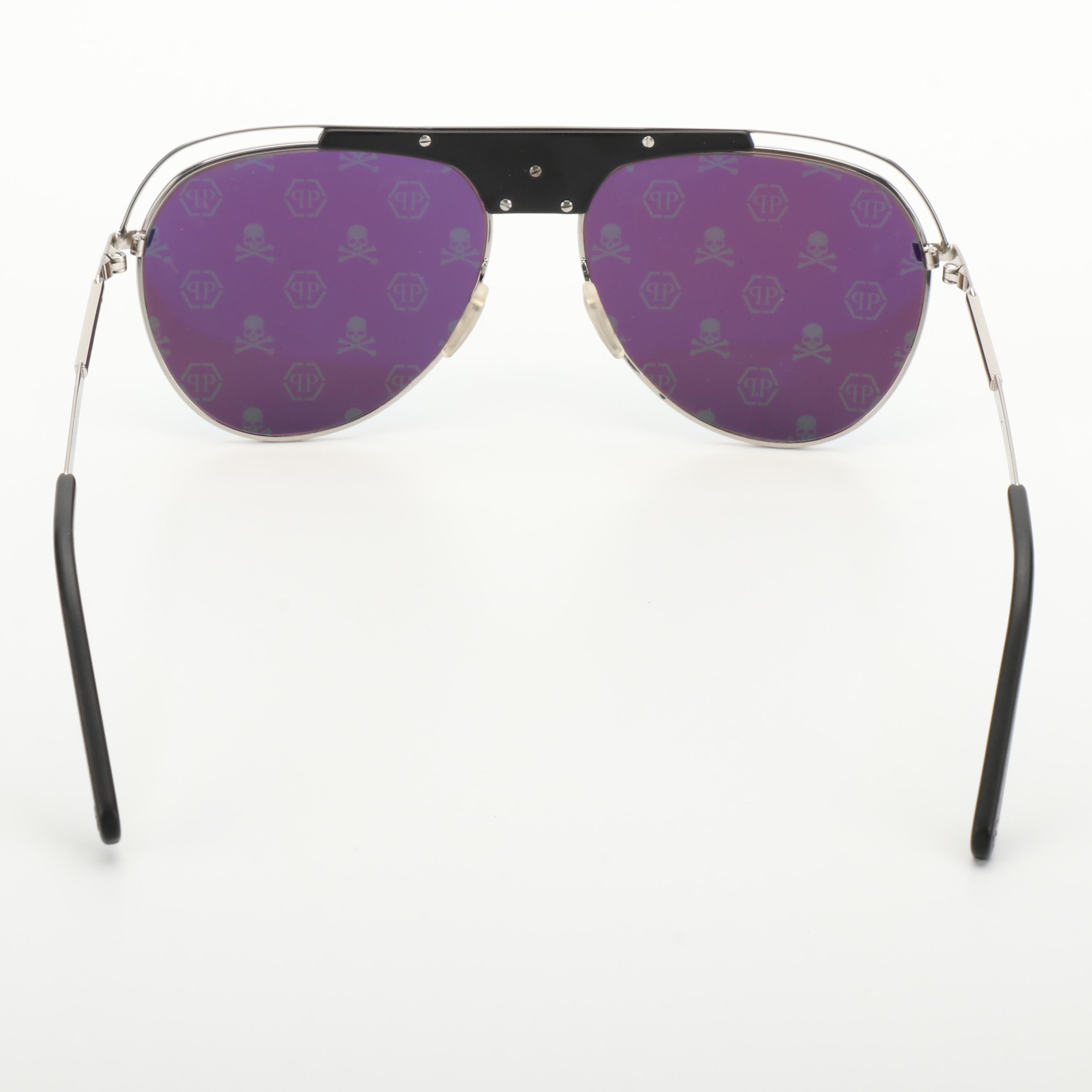Philipp Plein Sunglasses UES0046 Reflective Aviator Metal-Black Frame with Case