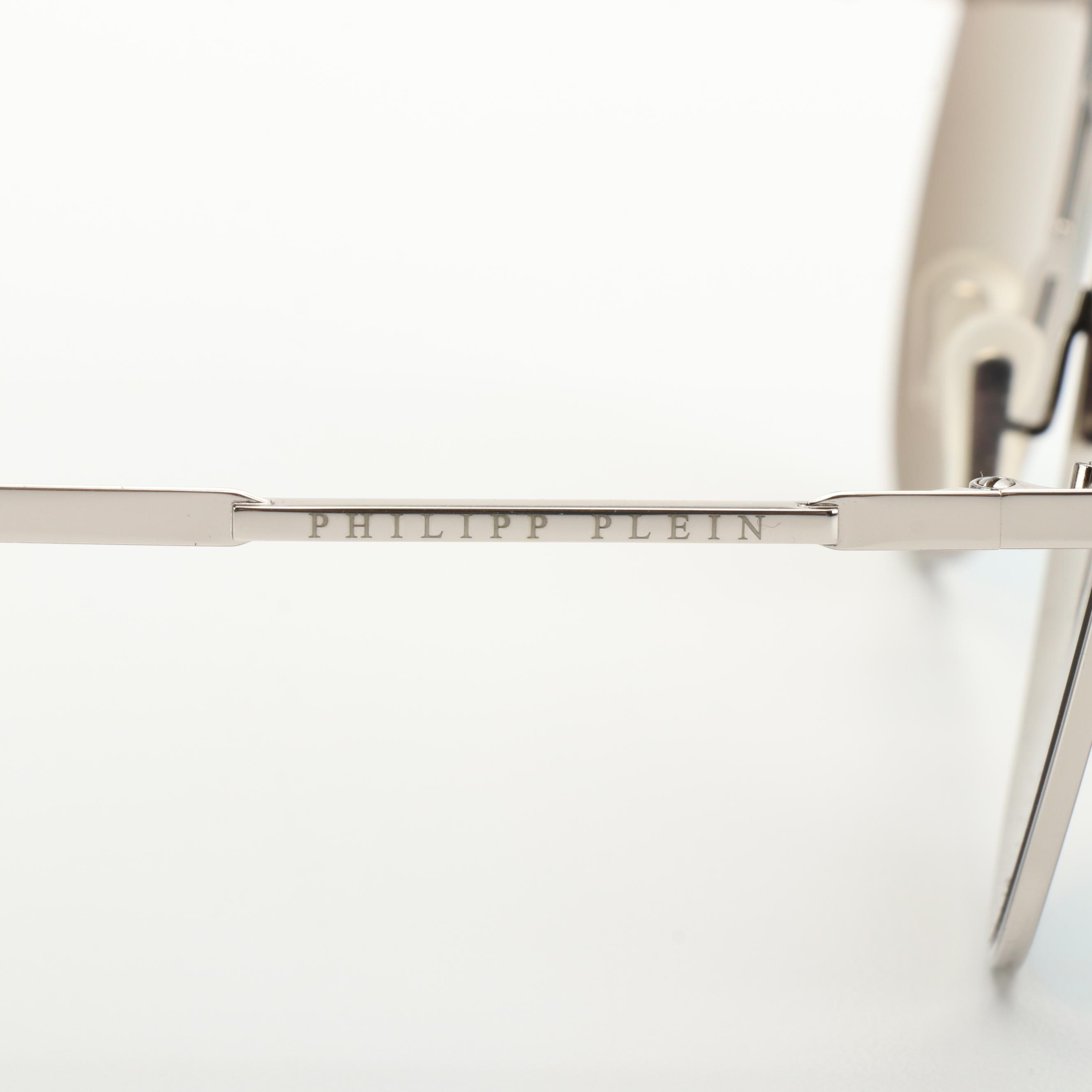 Philipp Plein Sunglasses UES0046 Reflective Aviator Metal-Black Frame with Case