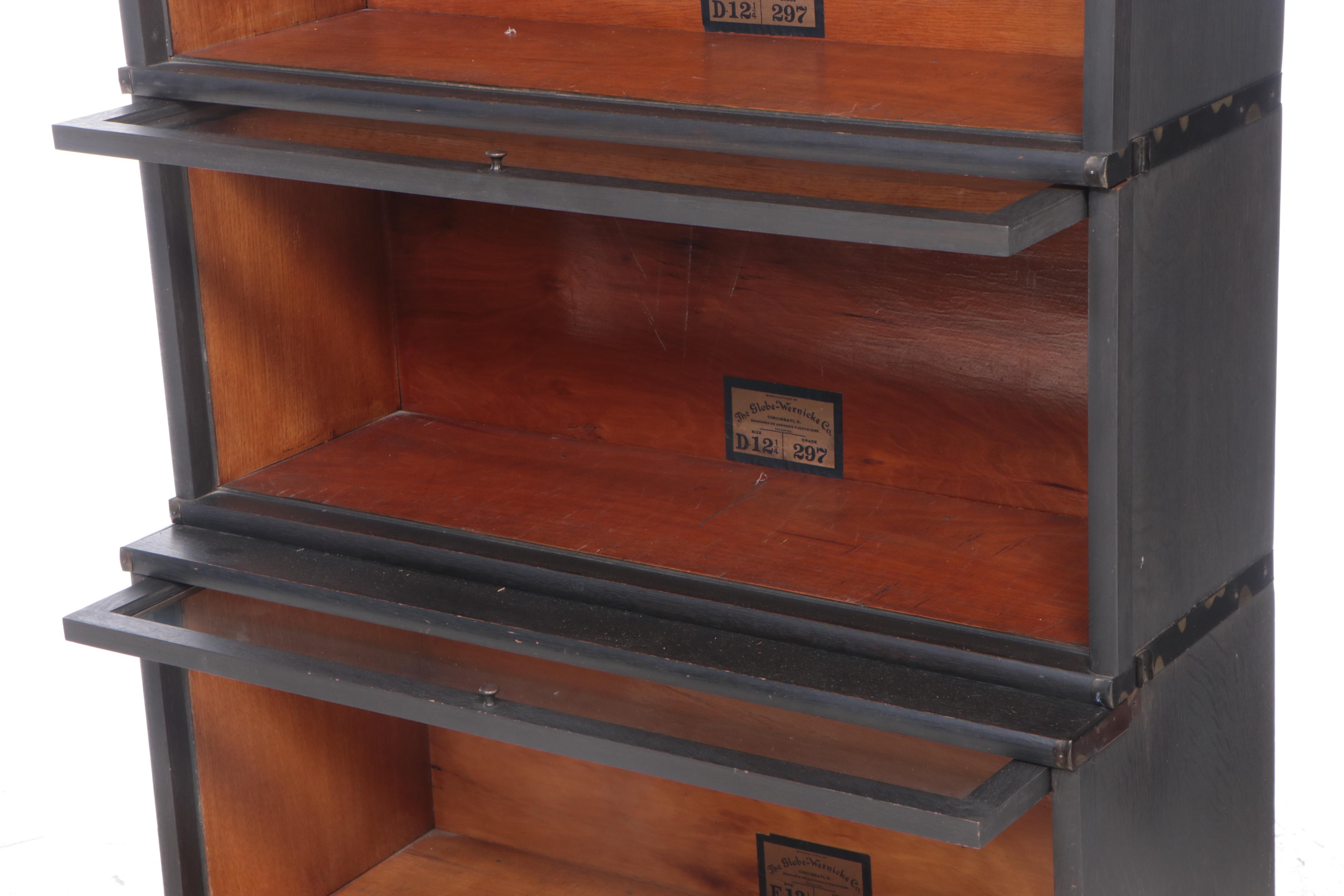 The Globe-Wernicke Co. Ebonized Oak Four-Stack Barrister's Bookcase with Drawer