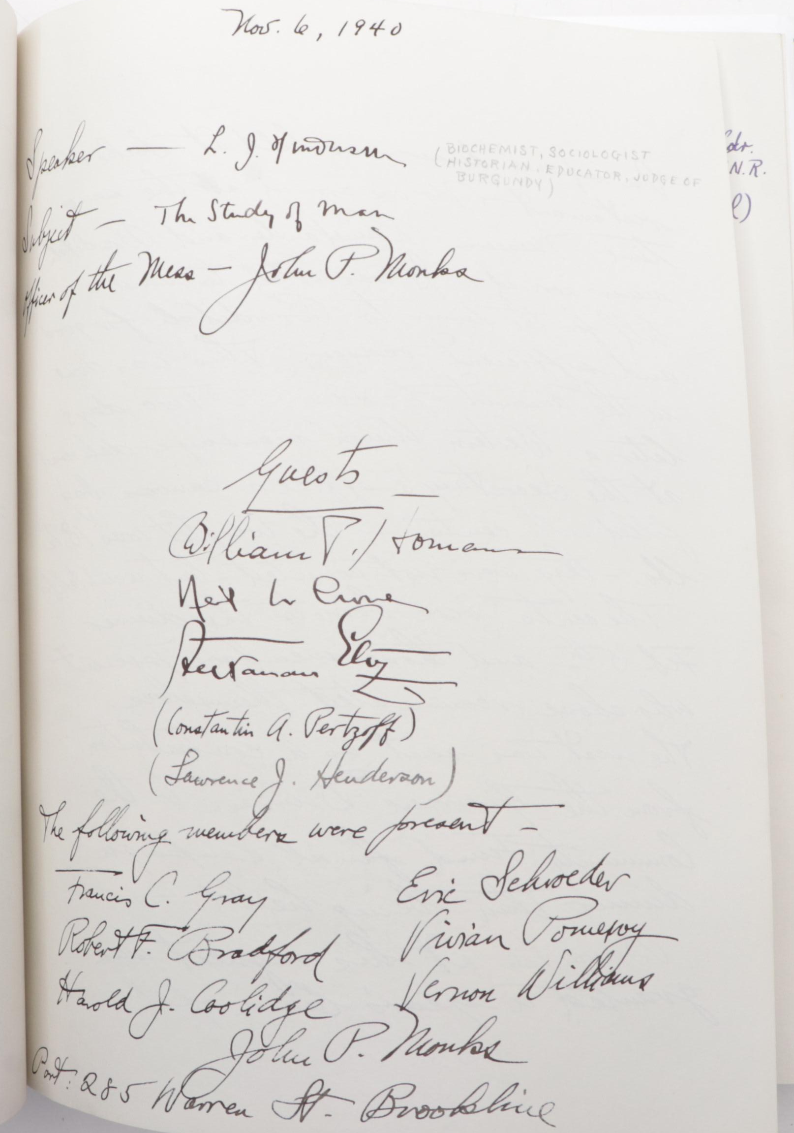 "The Guerrière Dinners" Dining Society Signed Event/Guest Book, Mid-20th Century