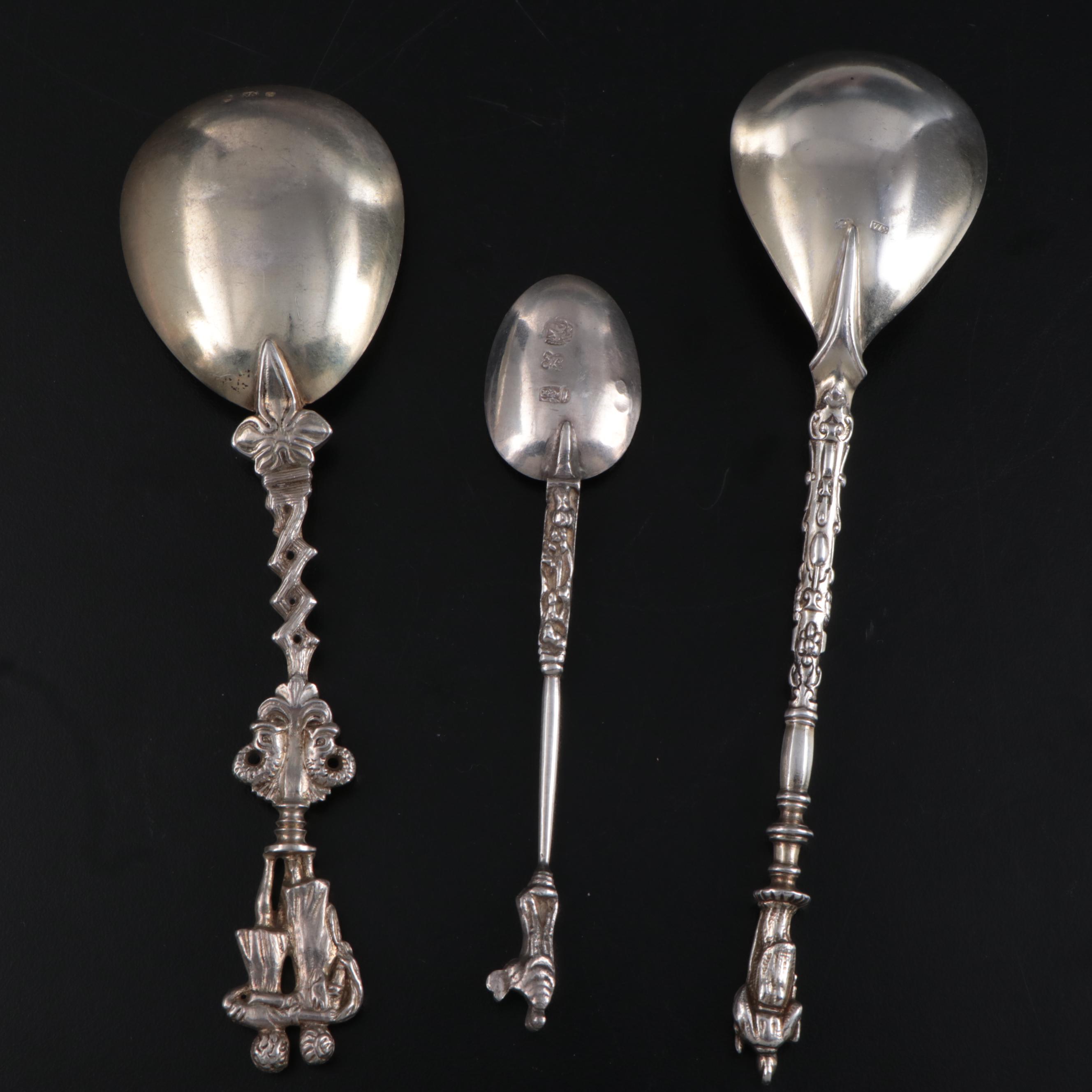 Dutch and Danish 833 and Sterling Silver Apostle Spoons, Late 18th and 19th C.