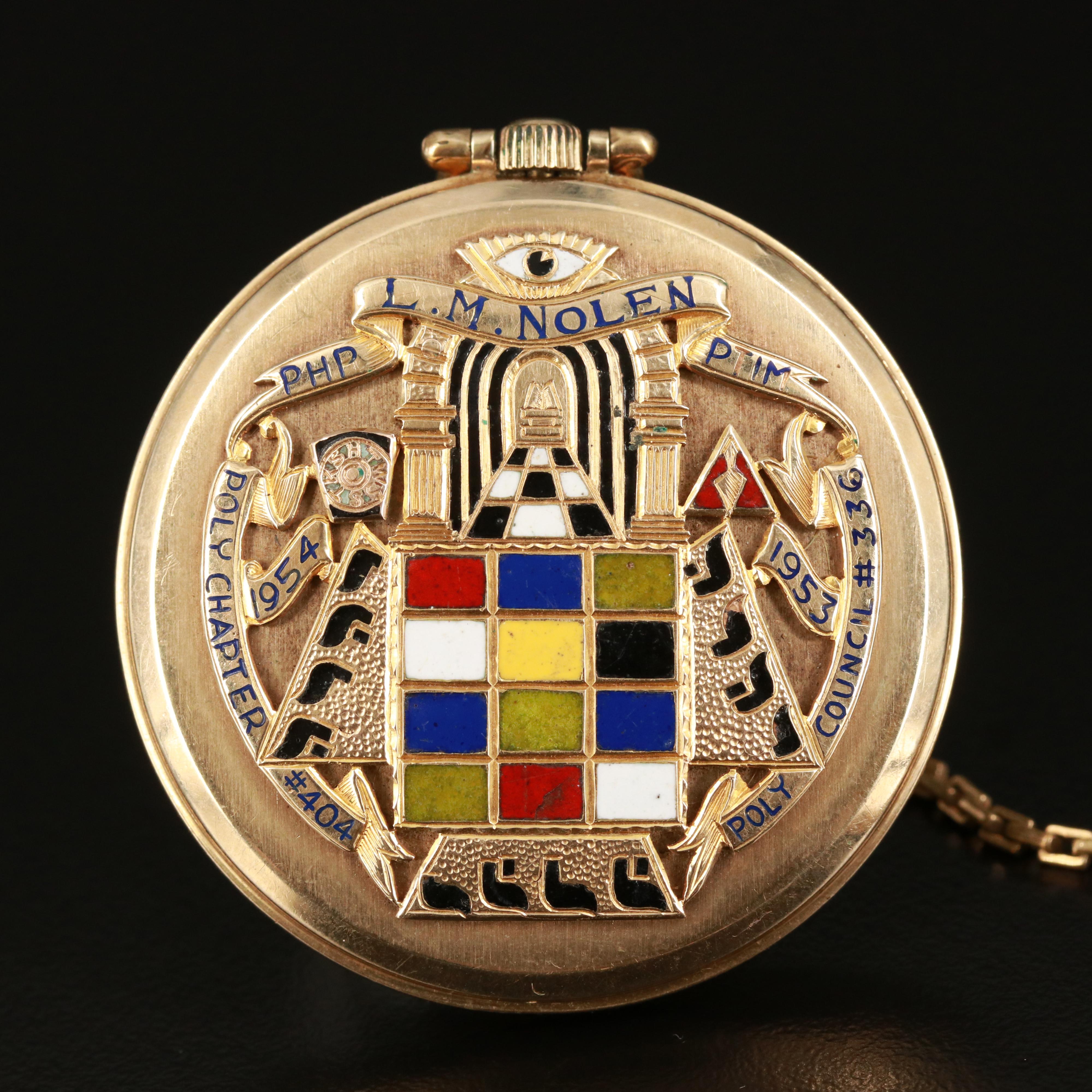 Elgin Fraternal Order 10K Gold Filled Pocket Watch with Chain Fob