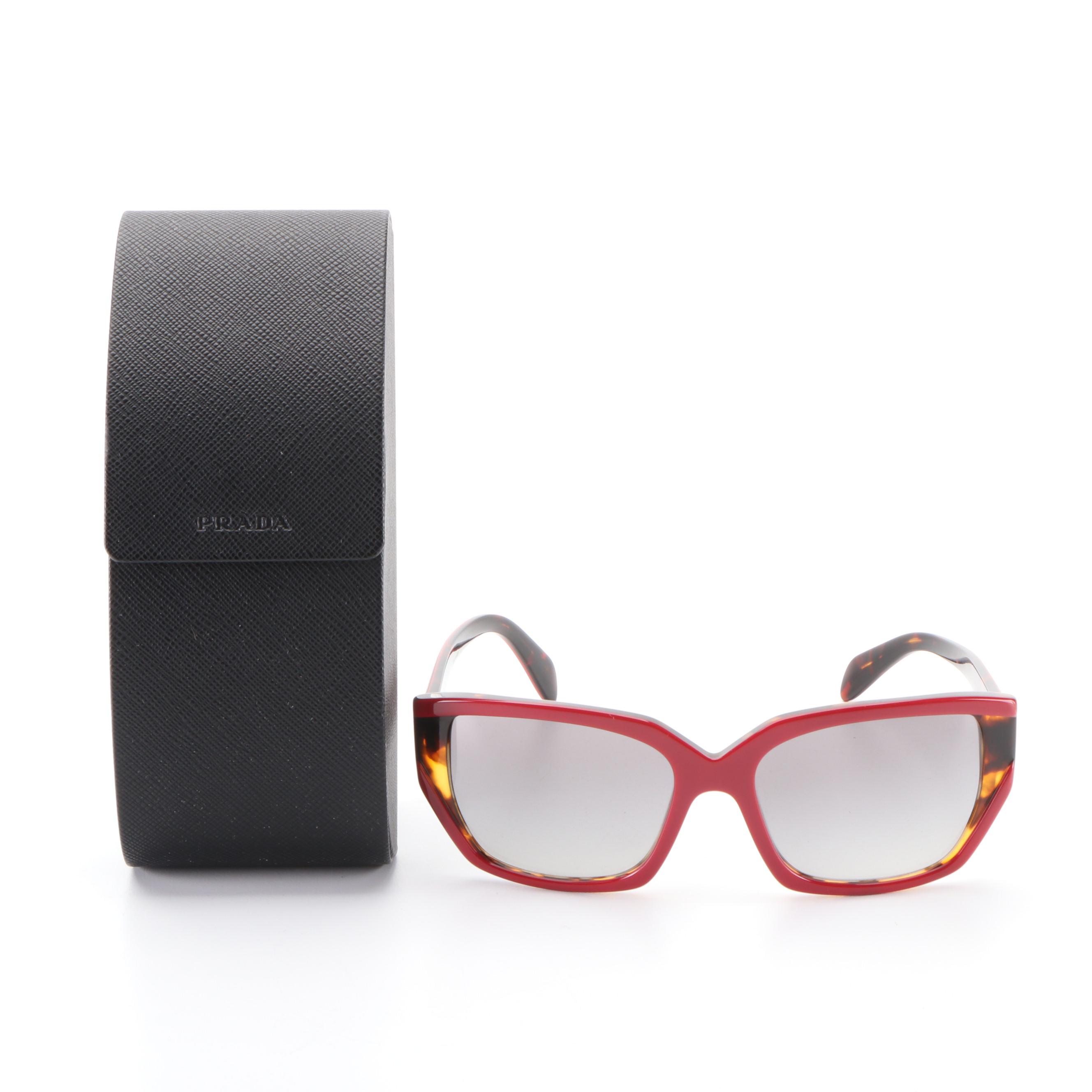 Prada SPR 15X Modified Cat Eye Sunglasses with Case and Box