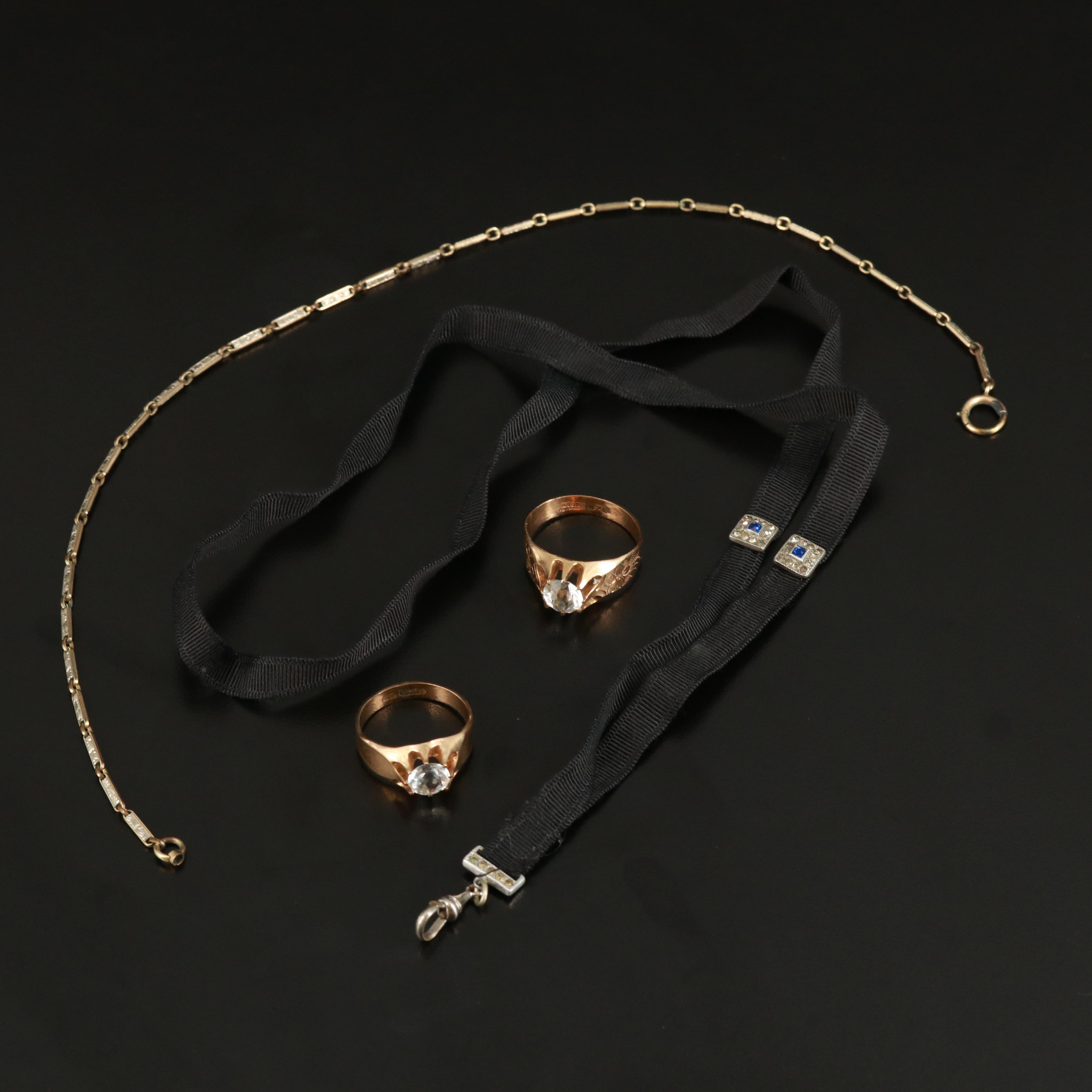 Belcher Set Rings Included in Victorian and Art Deco Jewelry Assortment