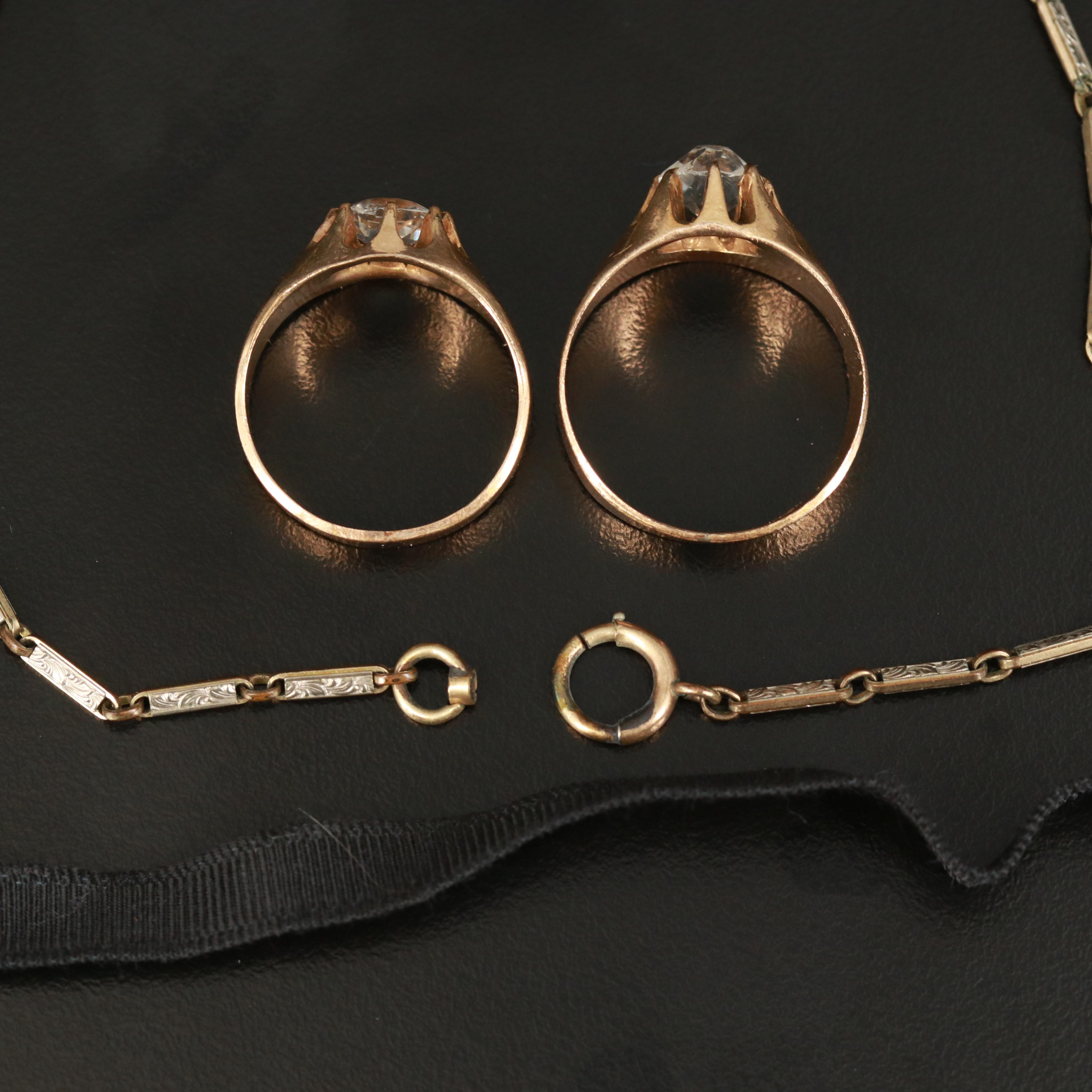 Belcher Set Rings Included in Victorian and Art Deco Jewelry Assortment