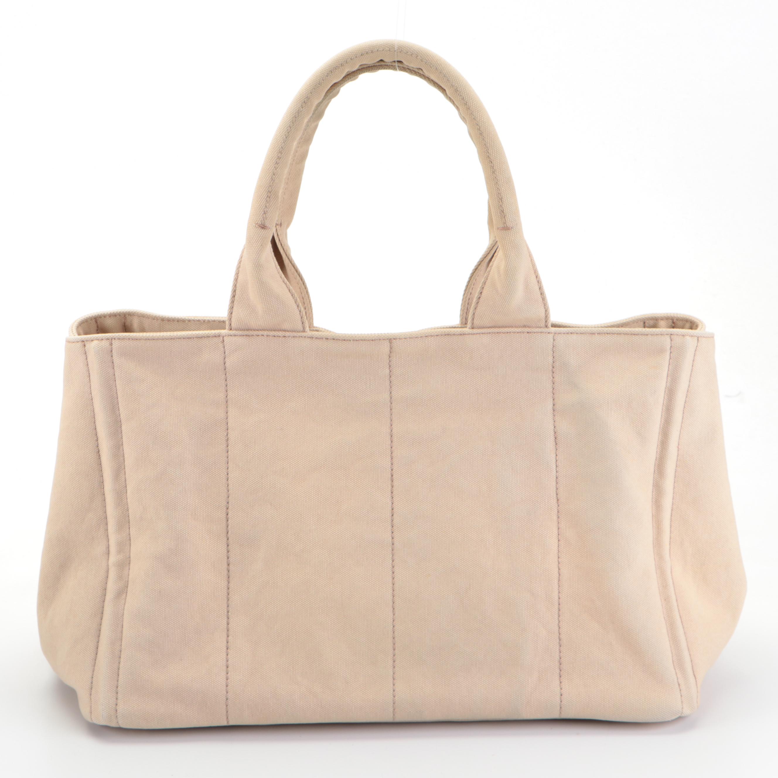 Prada Appliqué Canapa Logo Tote in Washed Corda Canvas