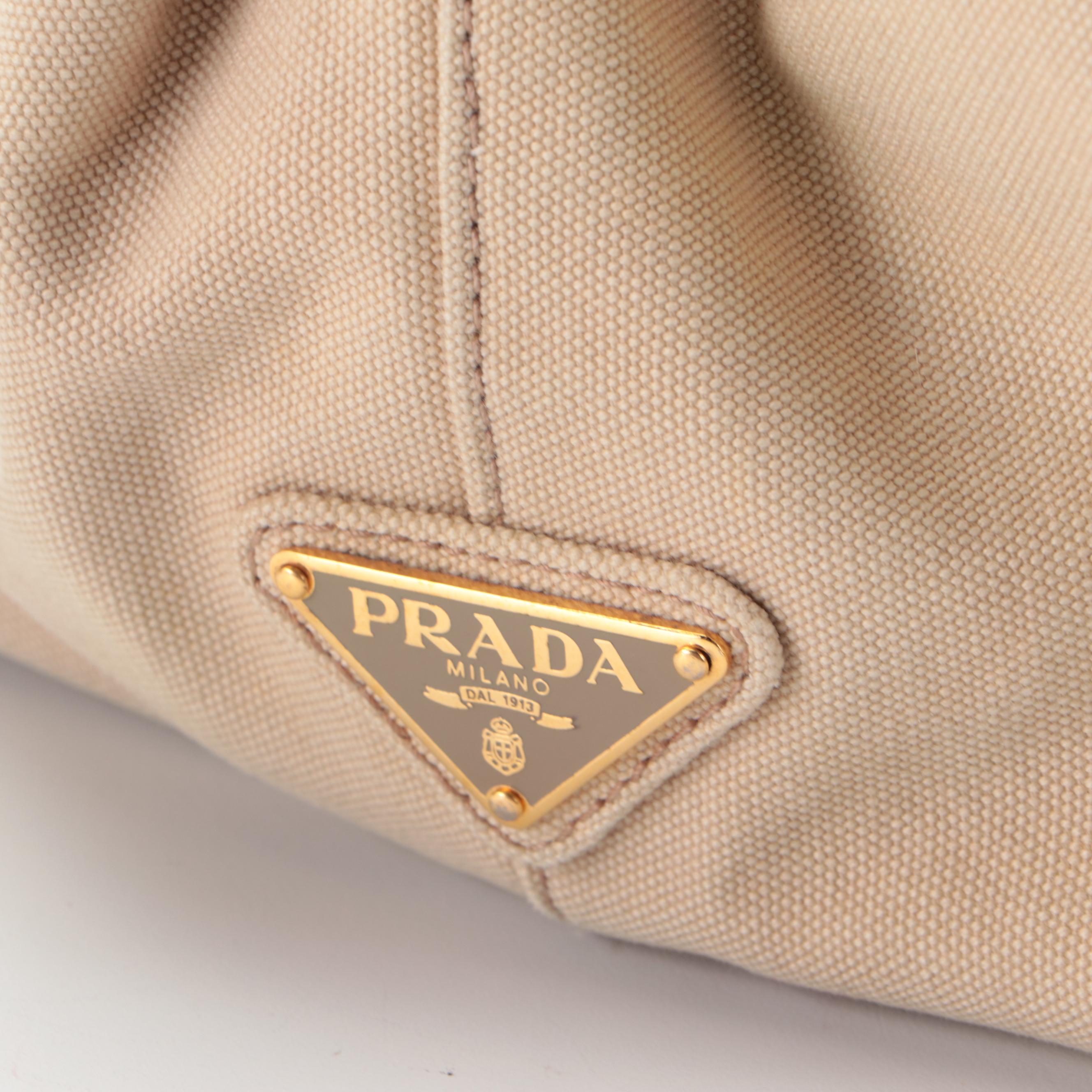 Prada Appliqué Canapa Logo Tote in Washed Corda Canvas