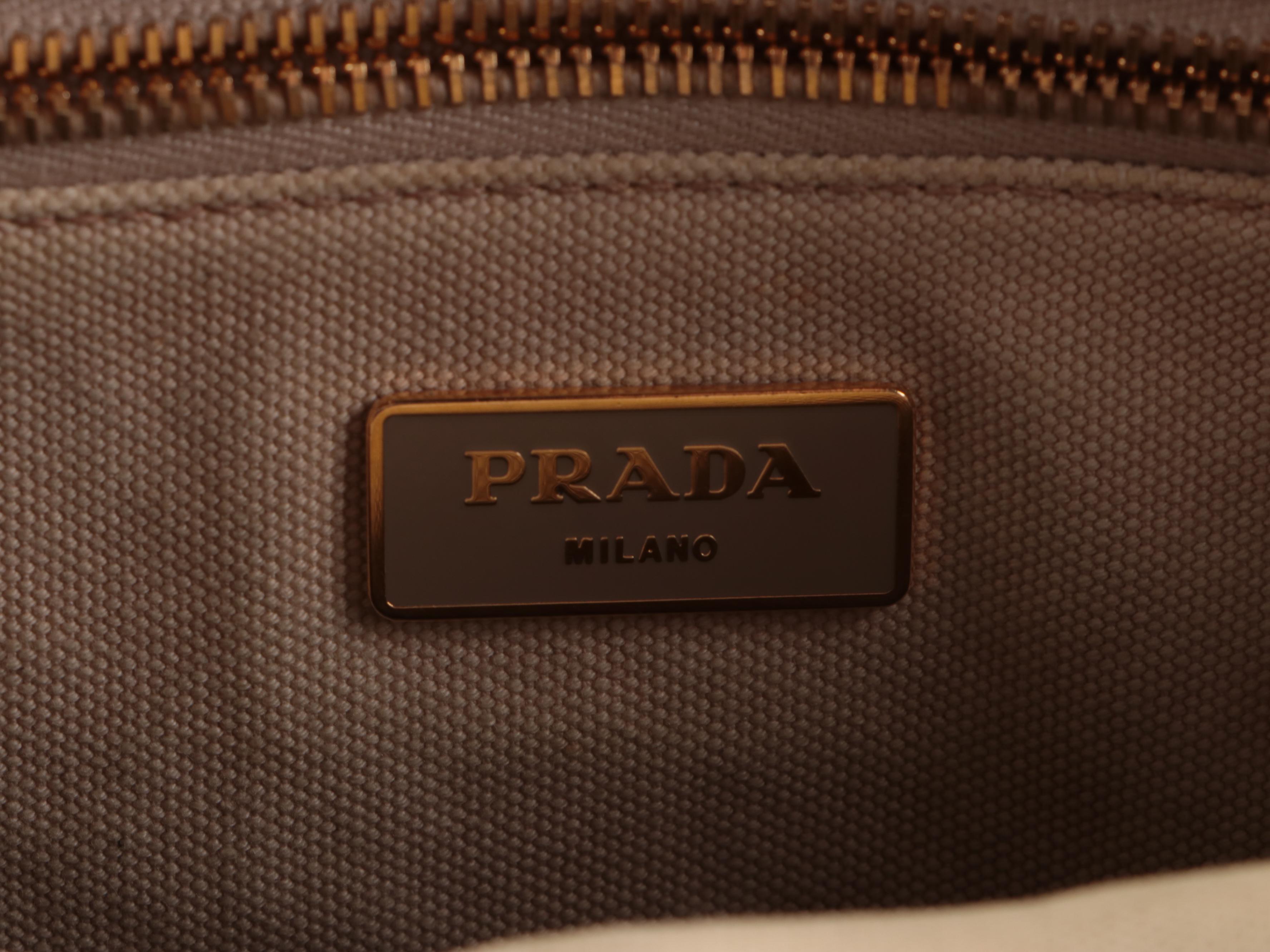 Prada Appliqué Canapa Logo Tote in Washed Corda Canvas