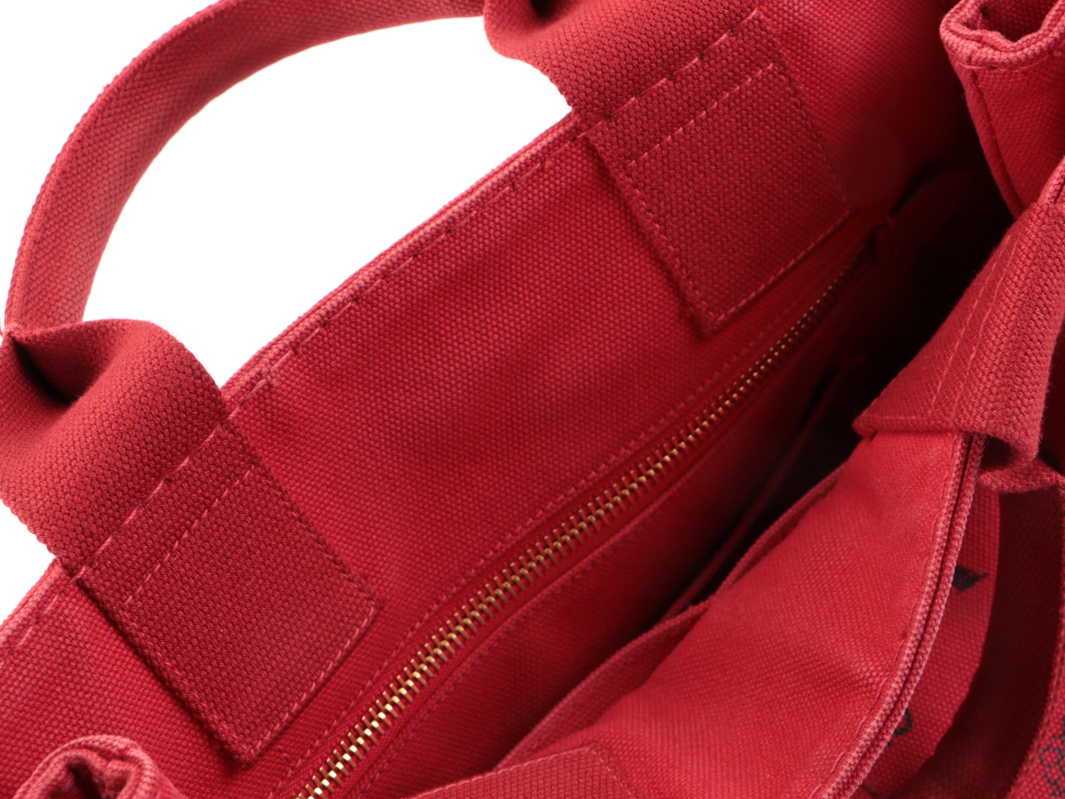 Prada Small Tote Bag in Red Canapa Canvas with Silkscreen Print Logo