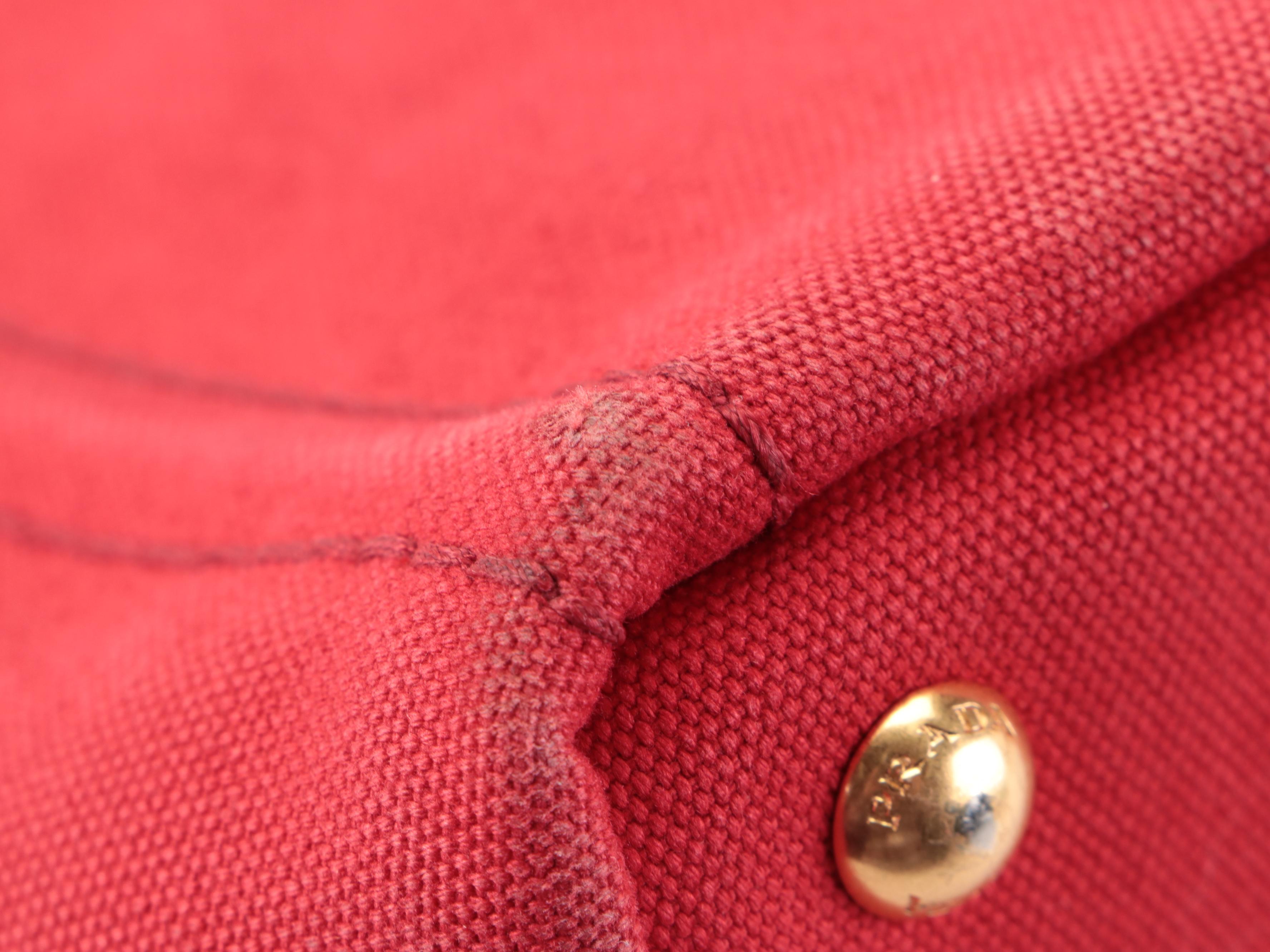 Prada Small Tote Bag in Red Canapa Canvas with Silkscreen Print Logo