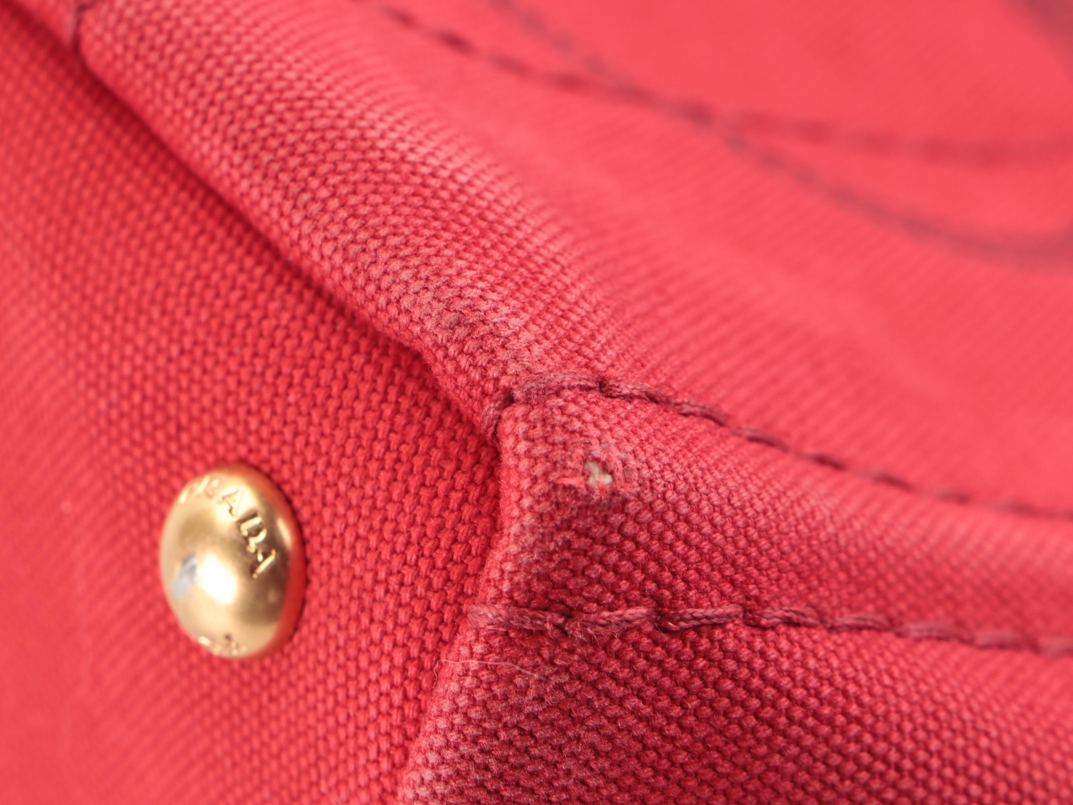 Prada Small Tote Bag in Red Canapa Canvas with Silkscreen Print Logo