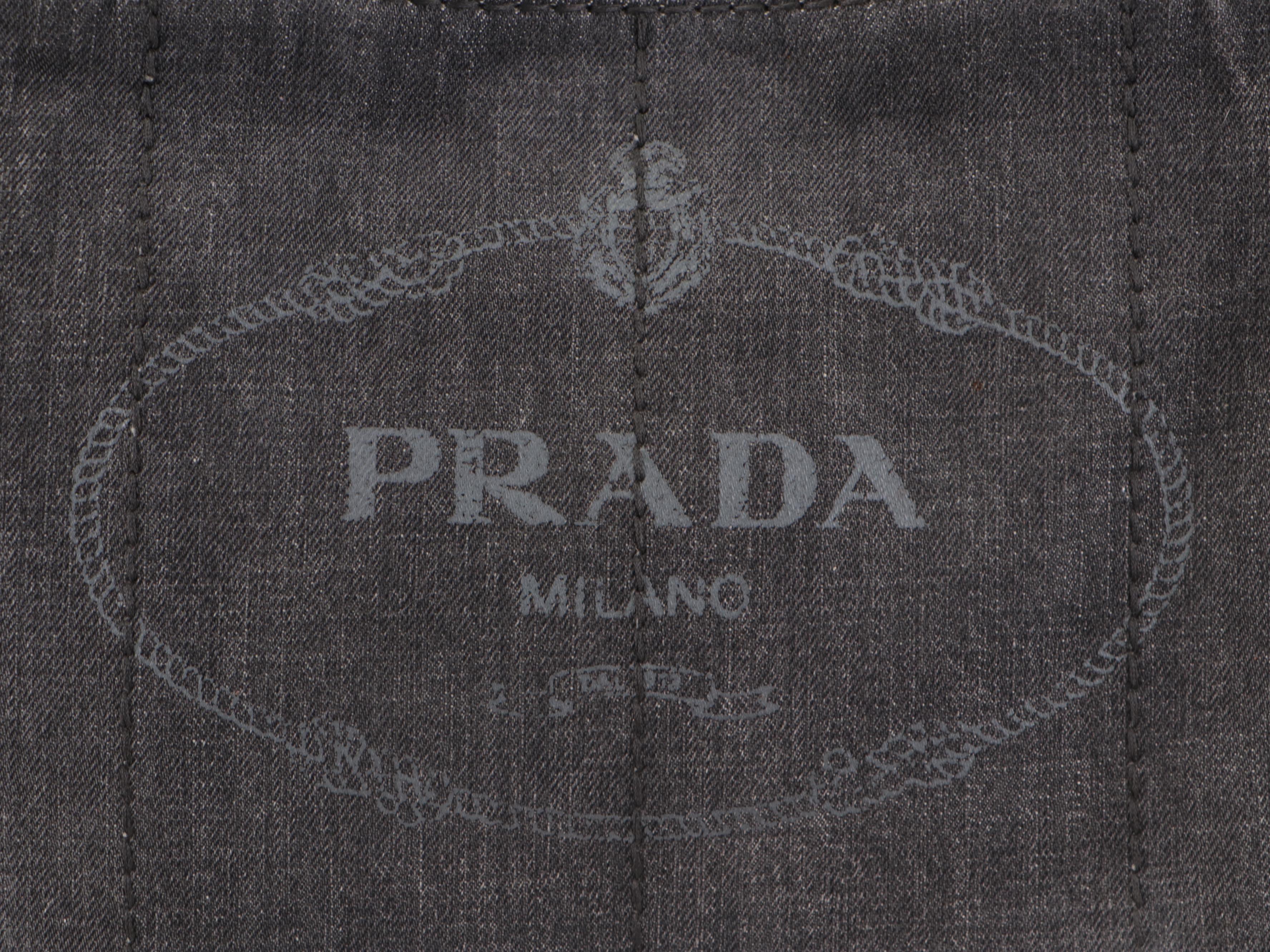 Prada Tote Bag in Silkscreen-Printed Logo Grey Denim with Detachable Strap