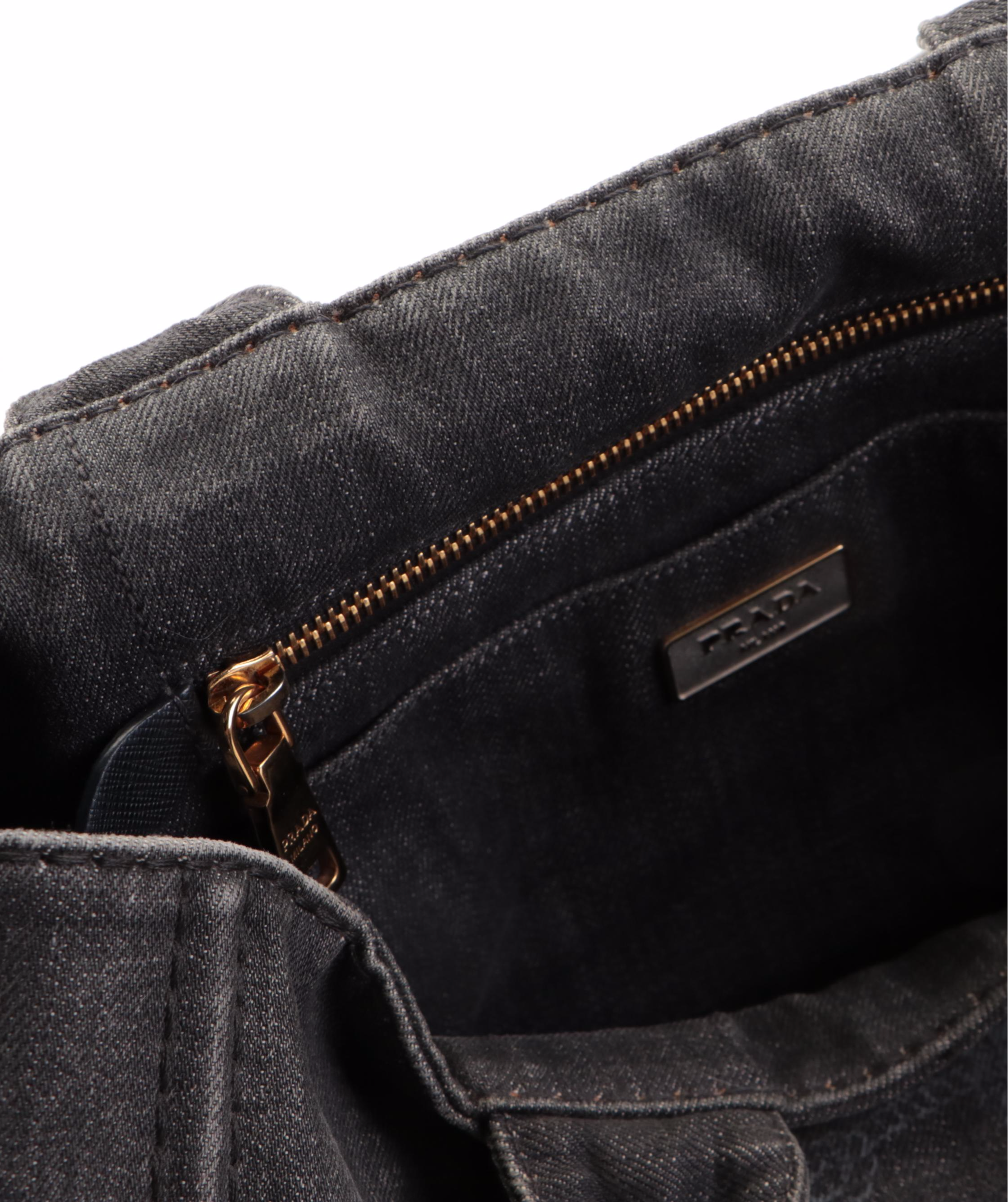 Prada Tote Bag in Silkscreen-Printed Logo Grey Denim with Detachable Strap