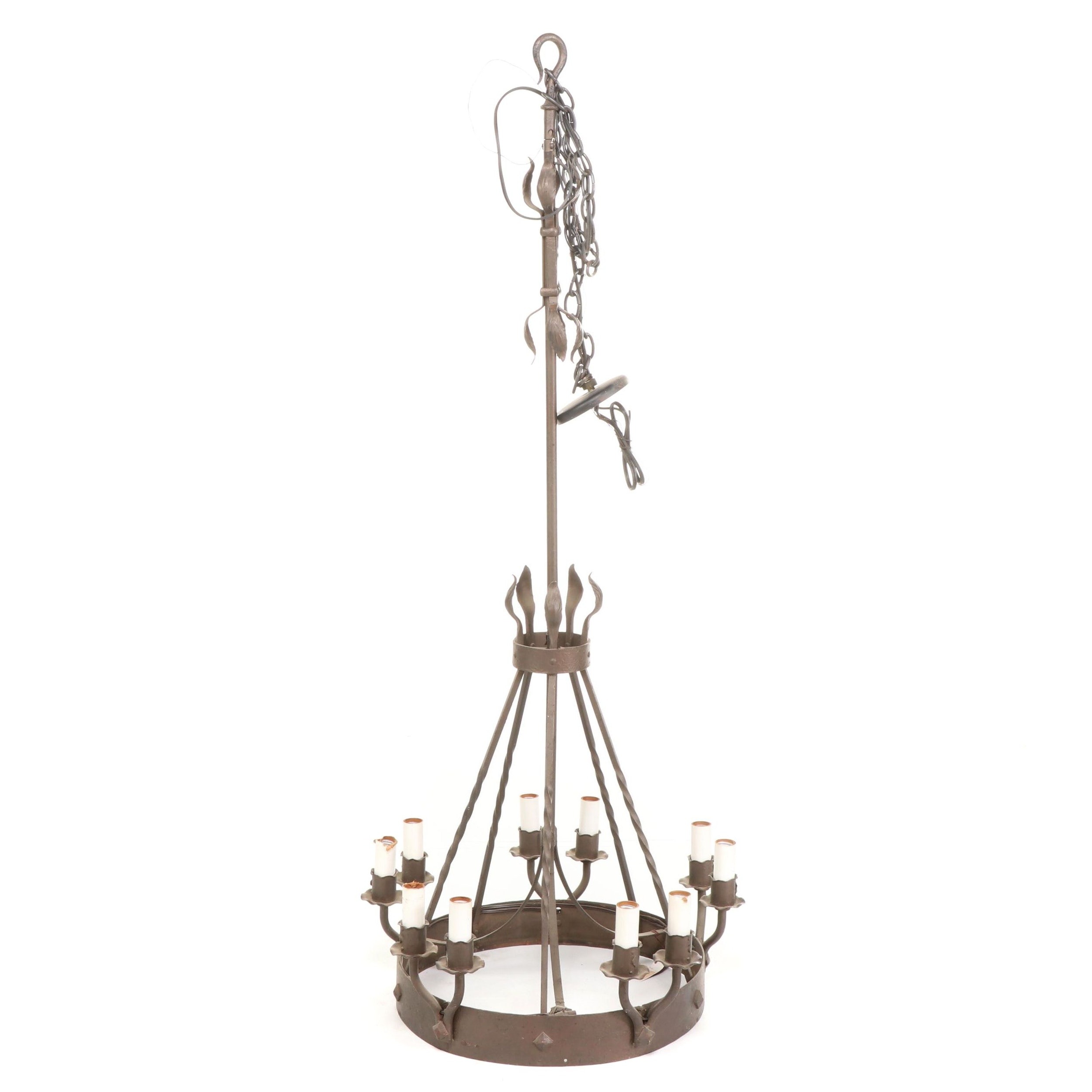 Pair of Spanish Colonial Style Wrought Iron Chandeliers