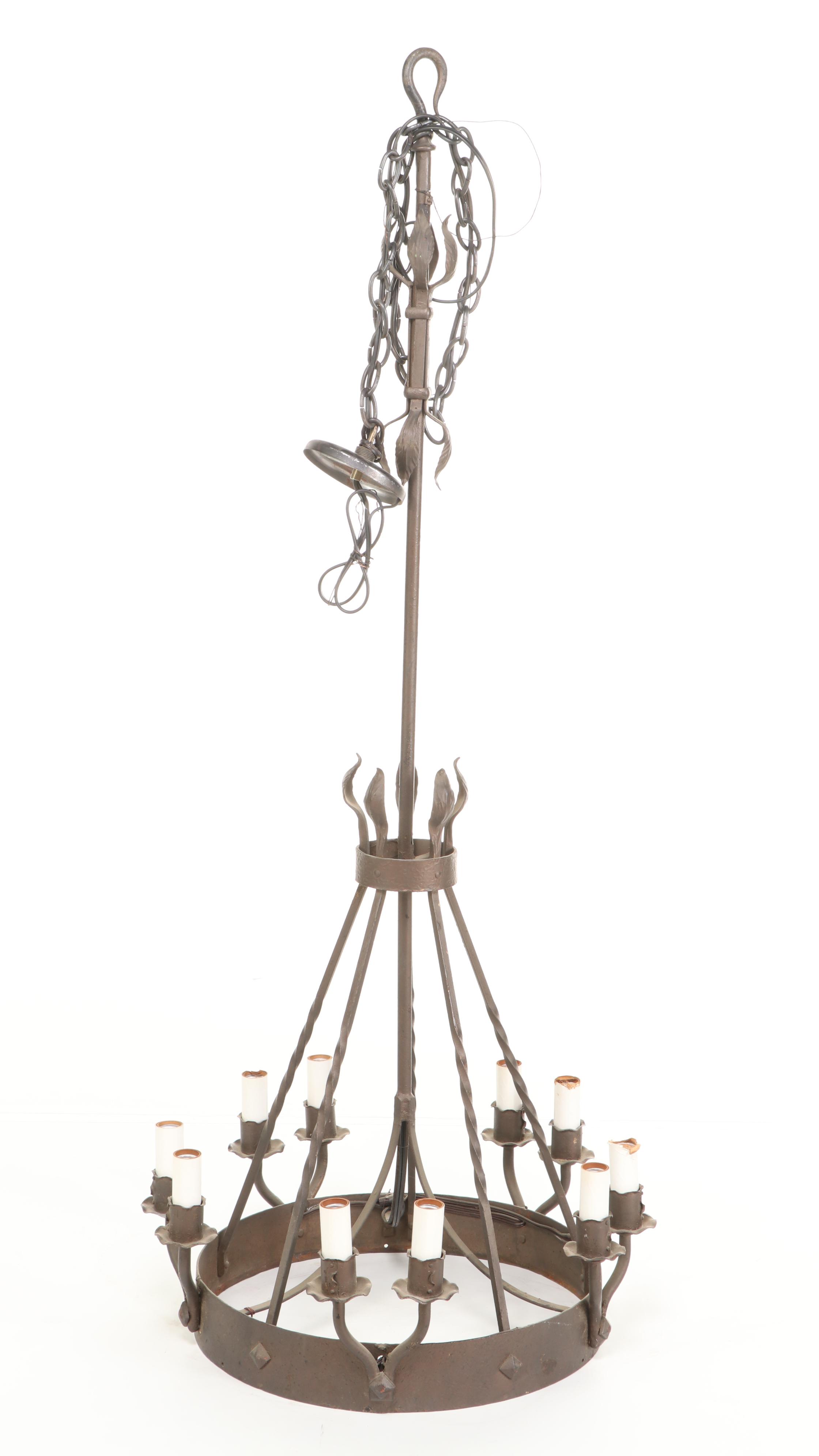 Pair of Spanish Colonial Style Wrought Iron Chandeliers