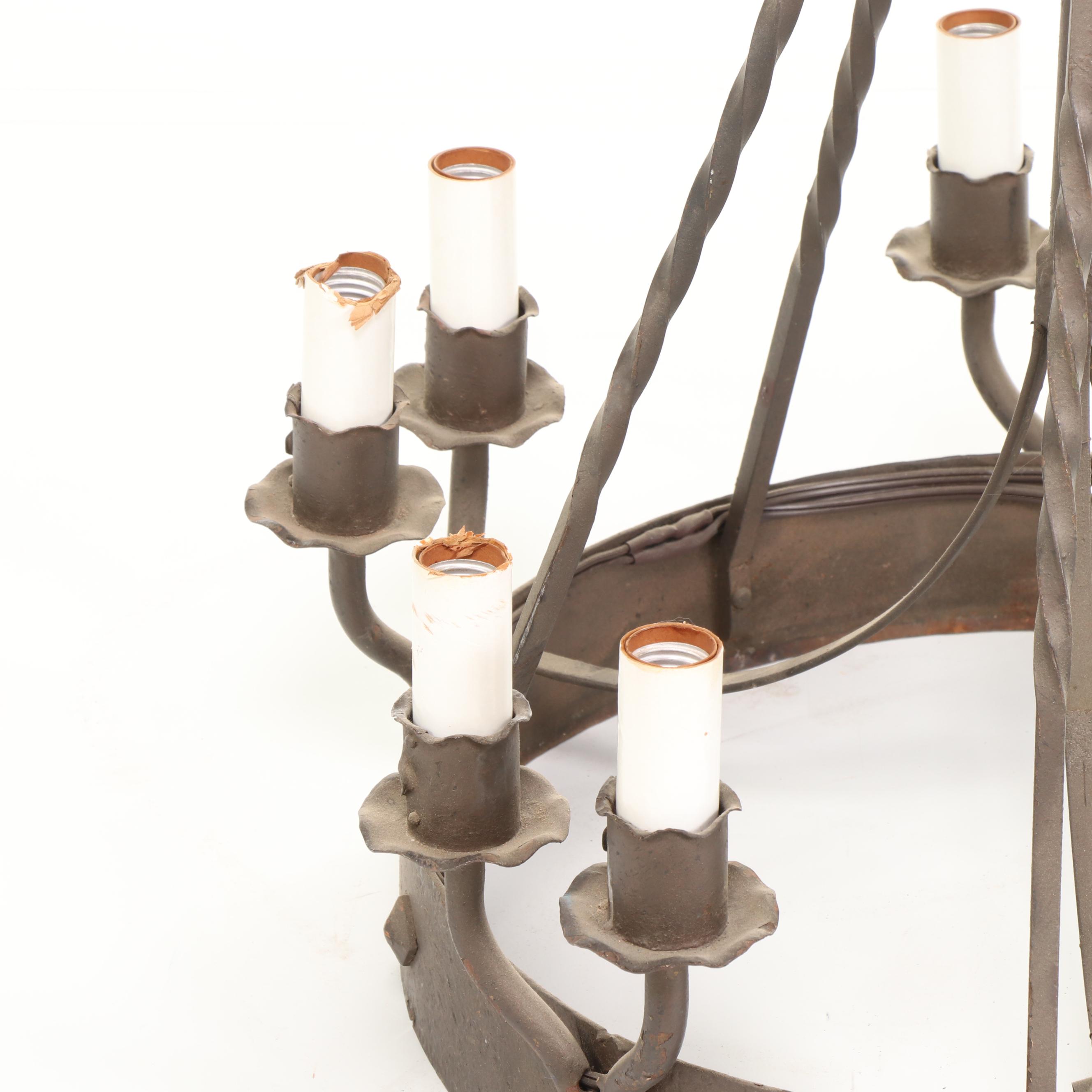 Pair of Spanish Colonial Style Wrought Iron Chandeliers