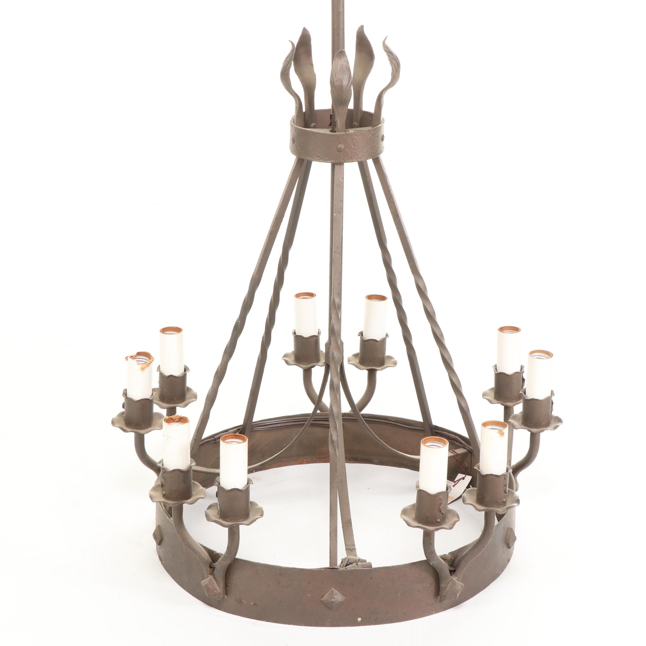 Pair of Spanish Colonial Style Wrought Iron Chandeliers