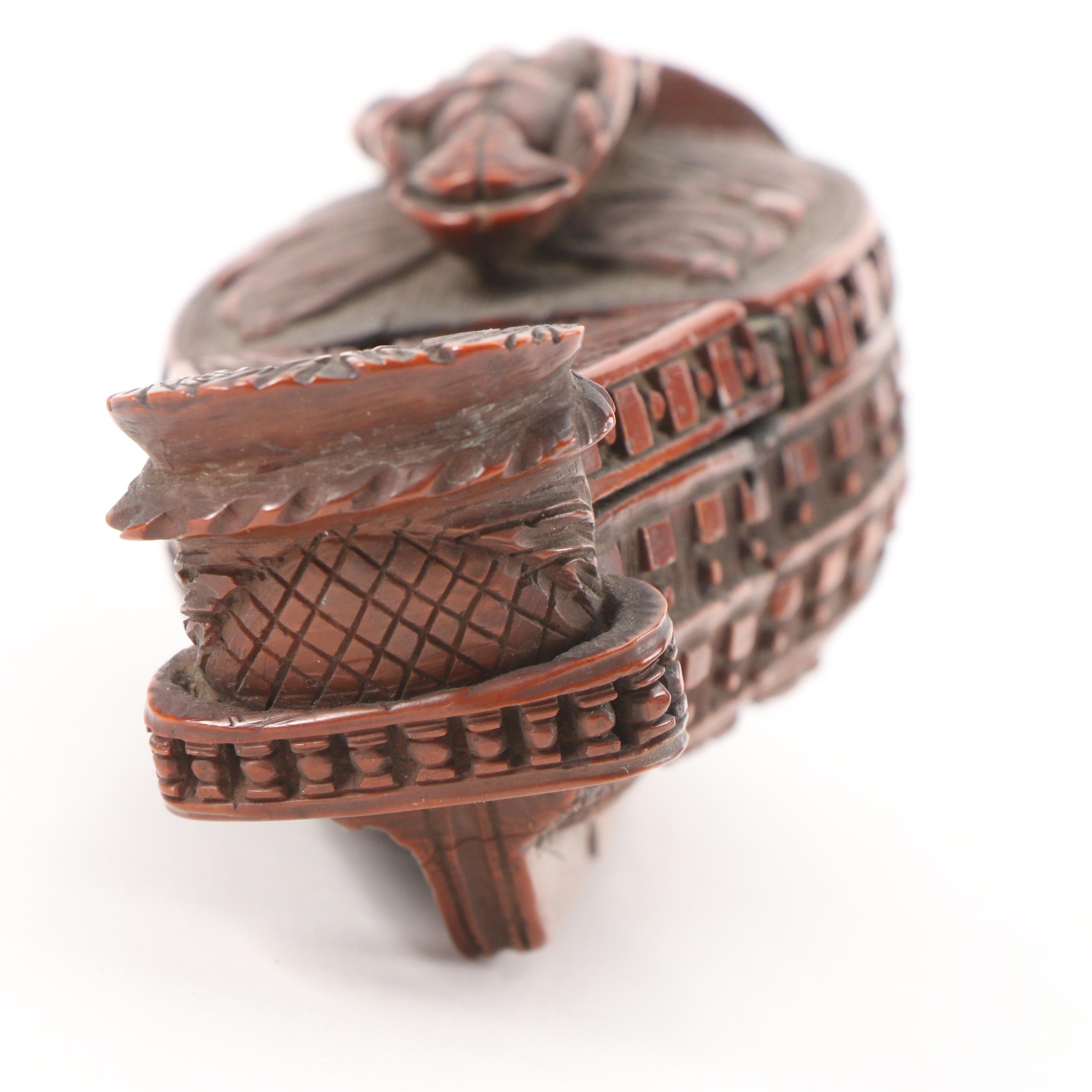 Hand-Carved Napoleonic Coquilla Nut Snuff Box, Early 19th C.