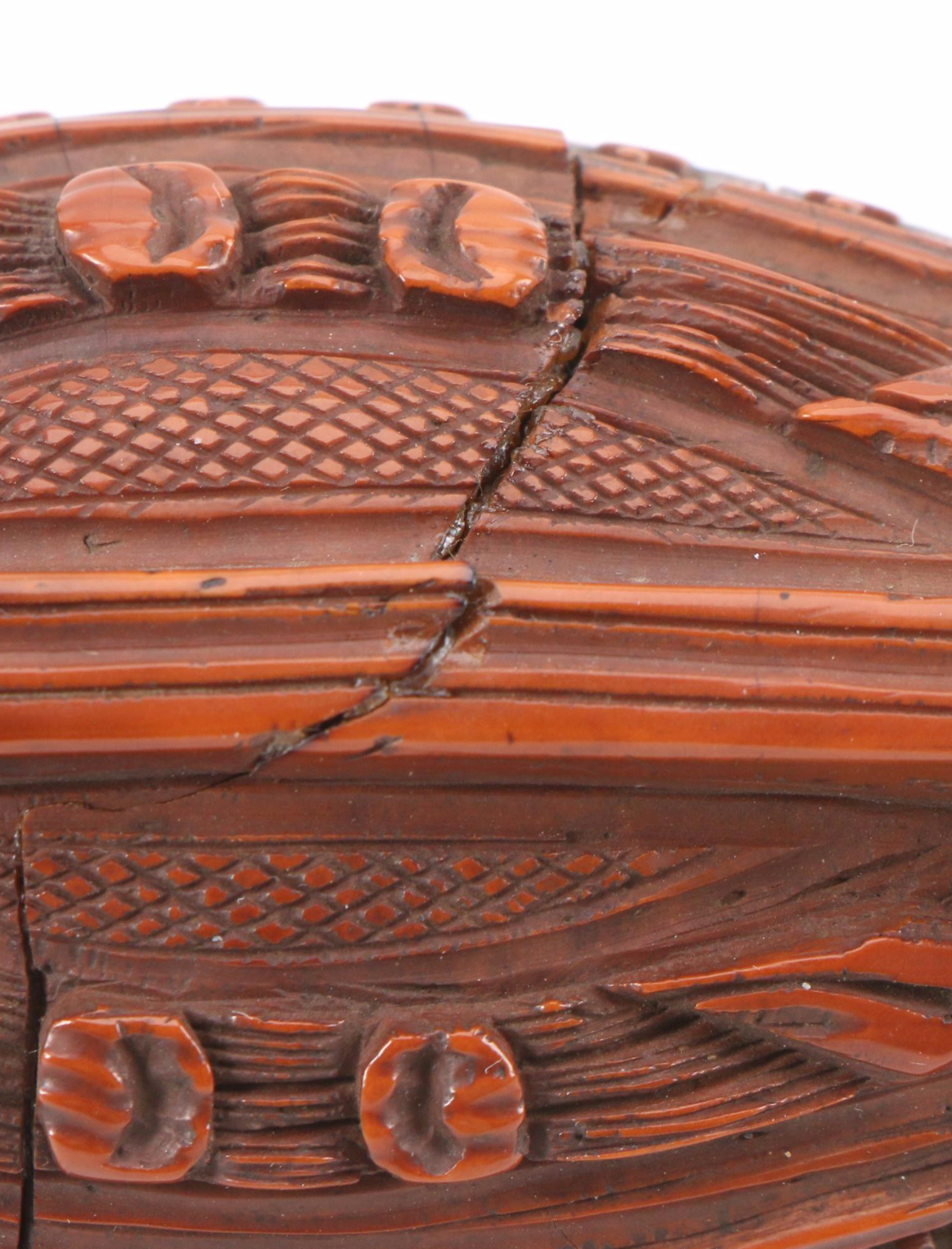 Hand-Carved Napoleonic Coquilla Nut Snuff Box, Early 19th C.