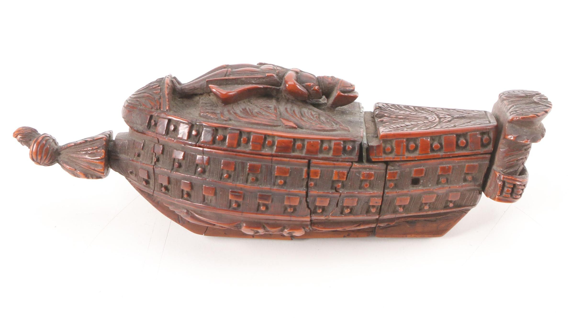 Hand-Carved Napoleonic Coquilla Nut Snuff Box, Early 19th C.