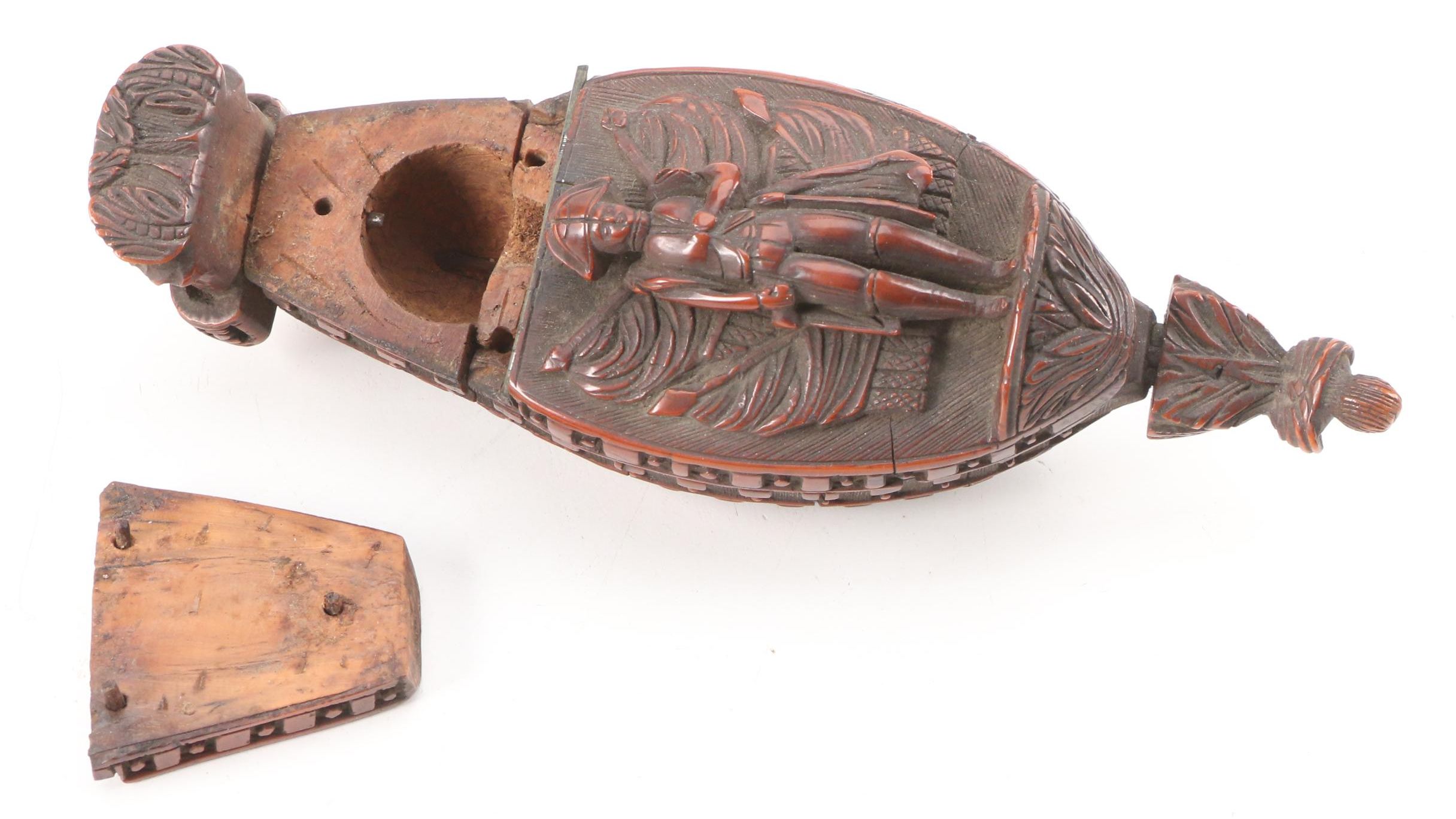 Hand-Carved Napoleonic Coquilla Nut Snuff Box, Early 19th C.