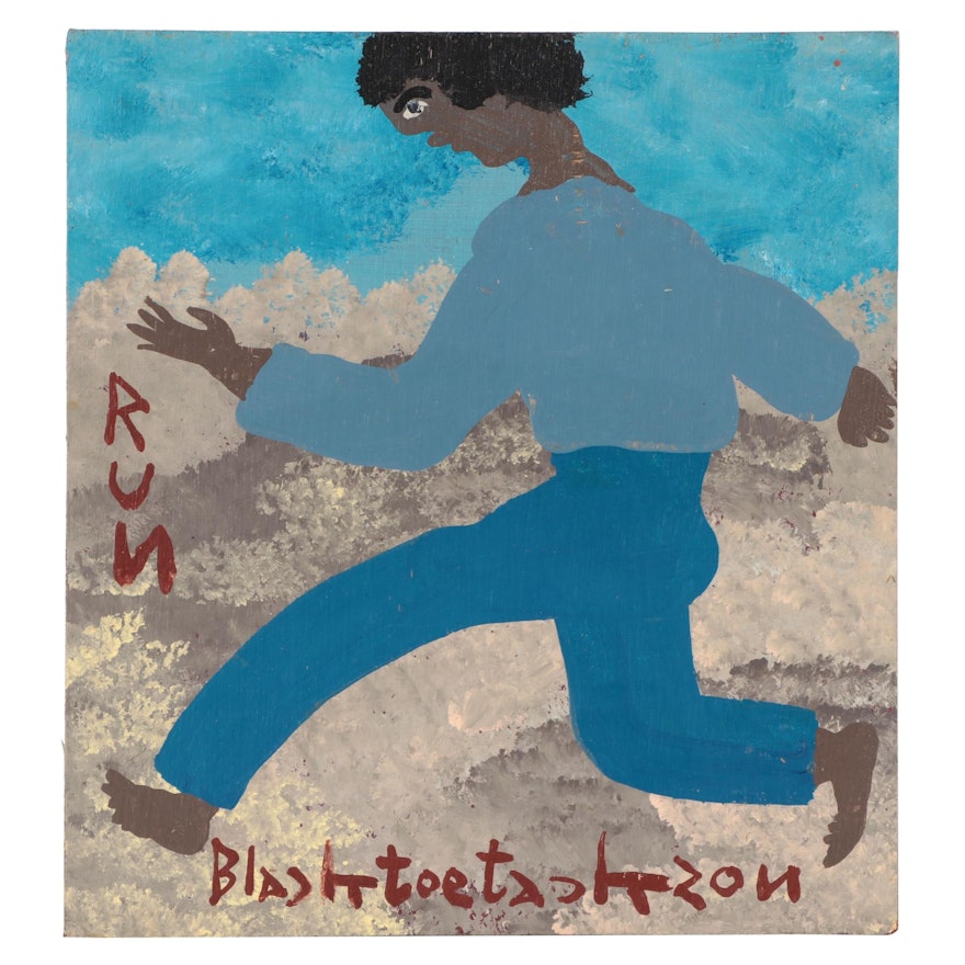 Black Joe Jackson Folk Art Acrylic Painting "Run"