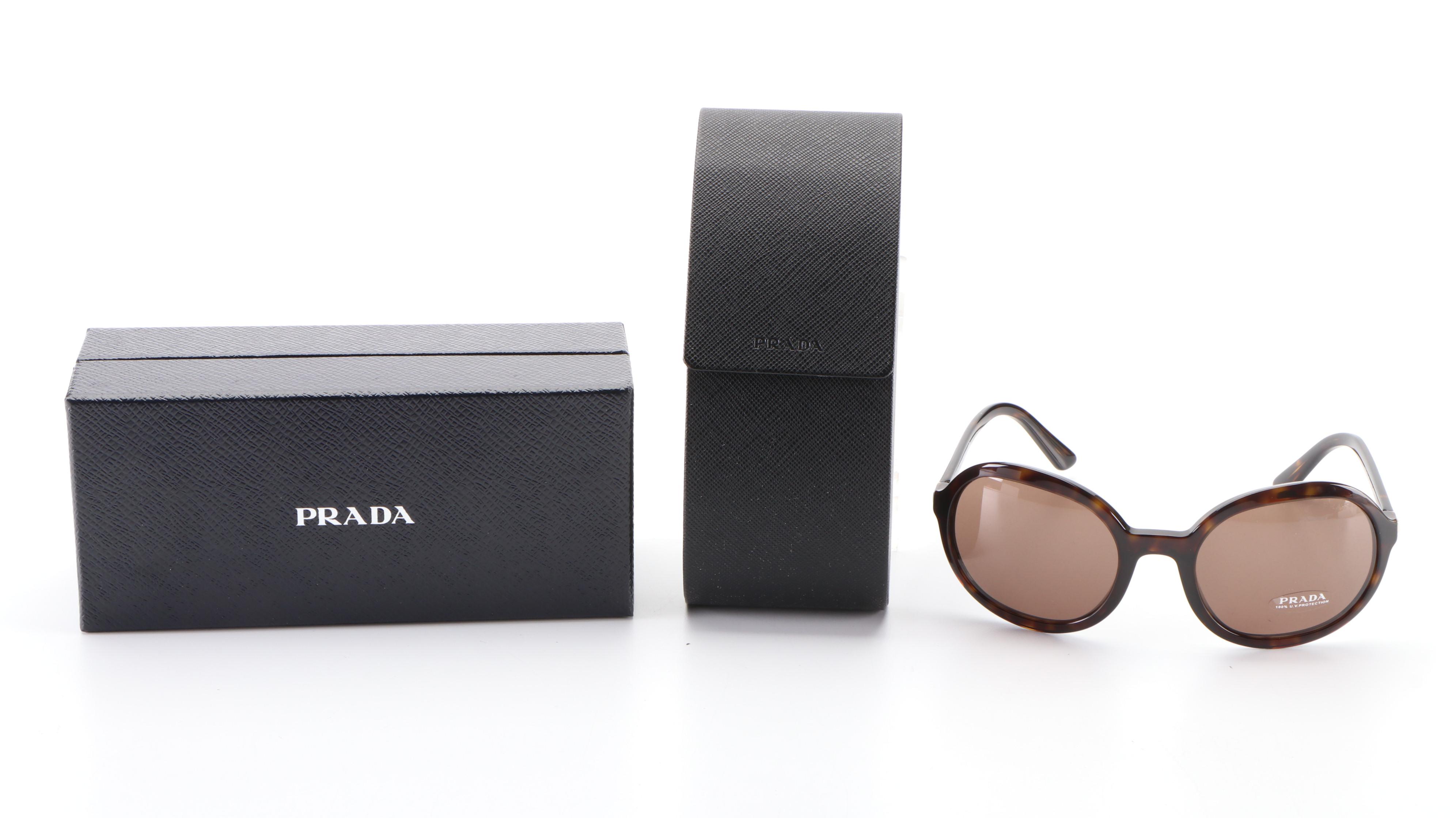 Prada SPR09V Round Sunglasses in Dark Havana Acetate with Case and Box