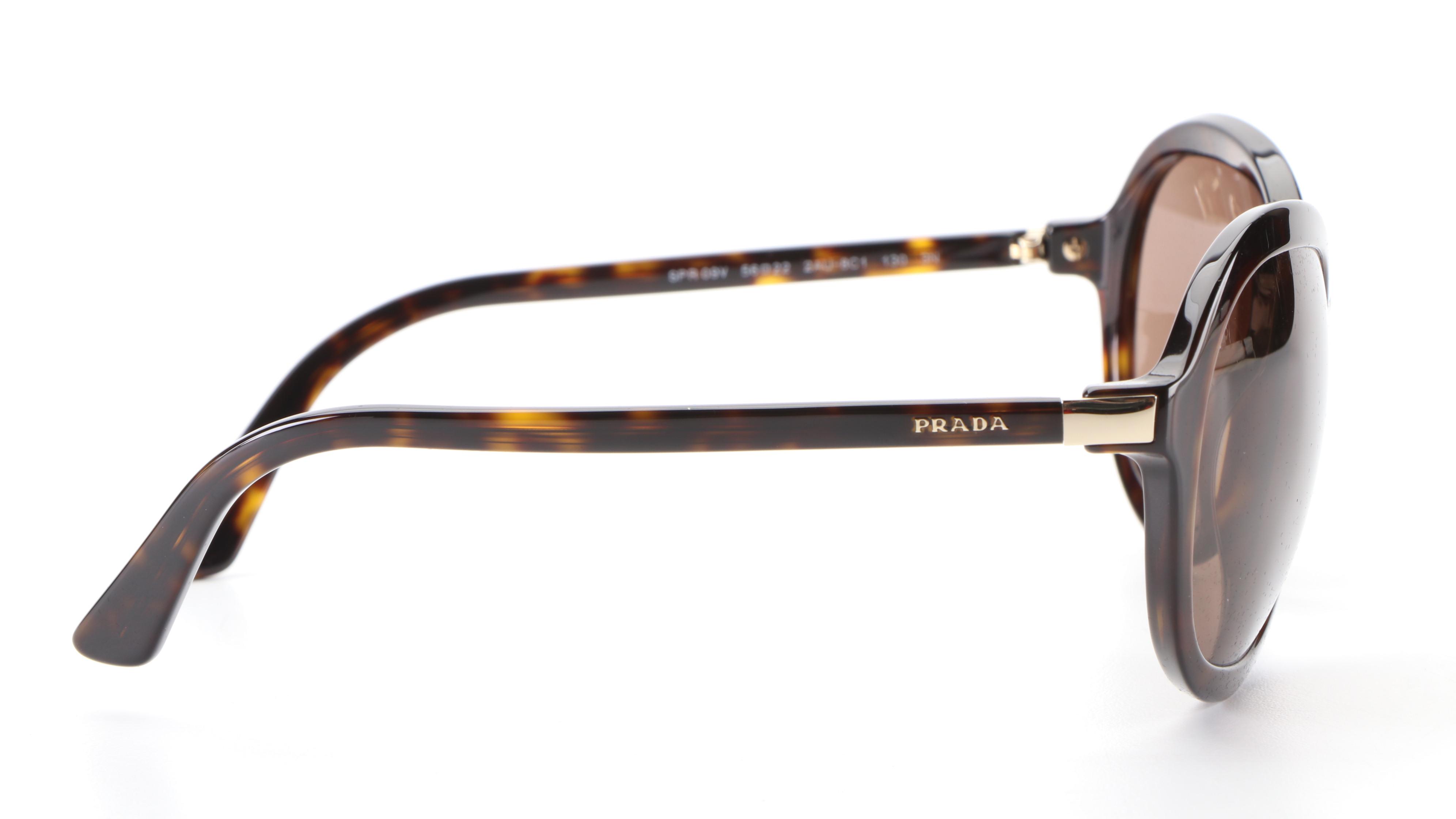 Prada SPR09V Round Sunglasses in Dark Havana Acetate with Case and Box