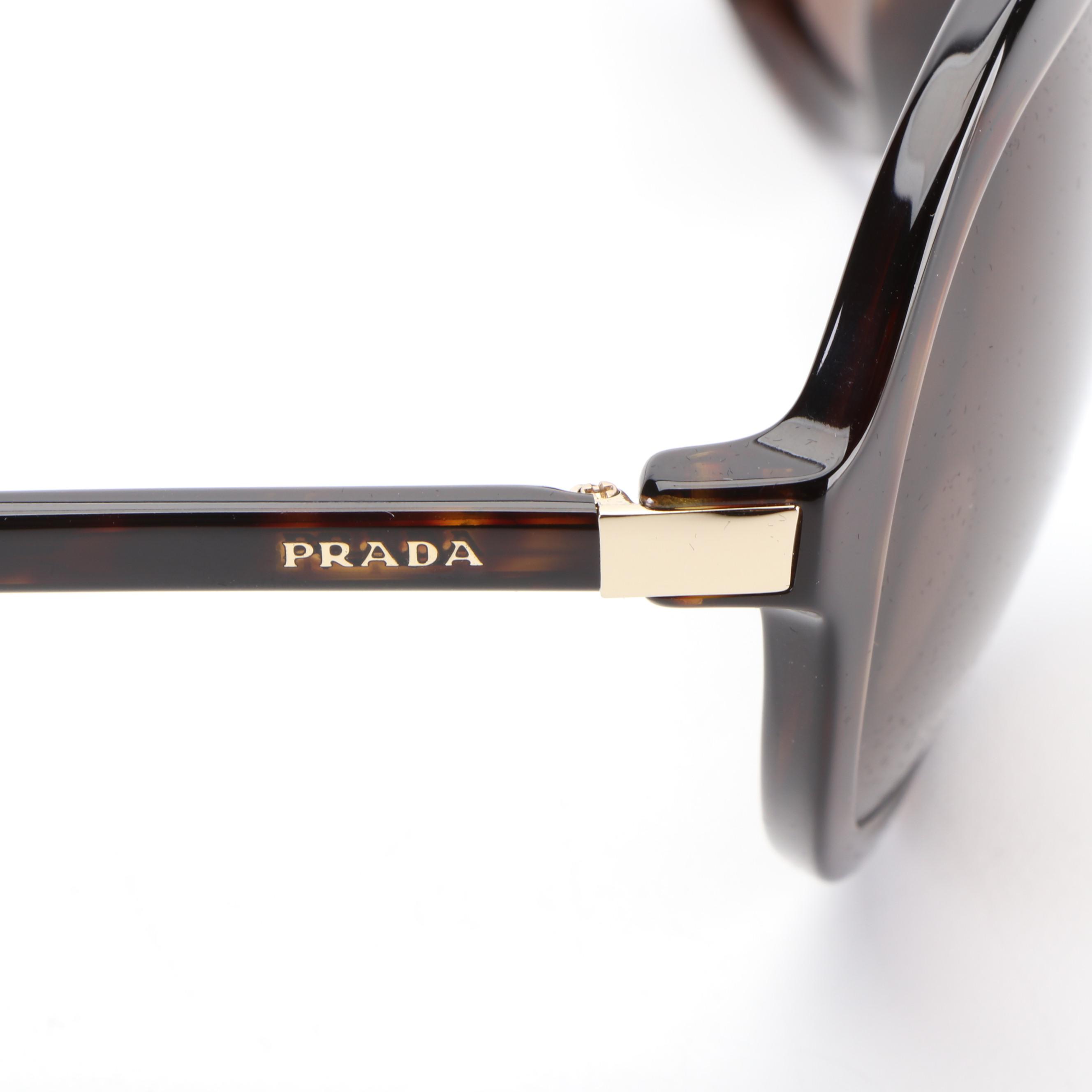 Prada SPR09V Round Sunglasses in Dark Havana Acetate with Case and Box