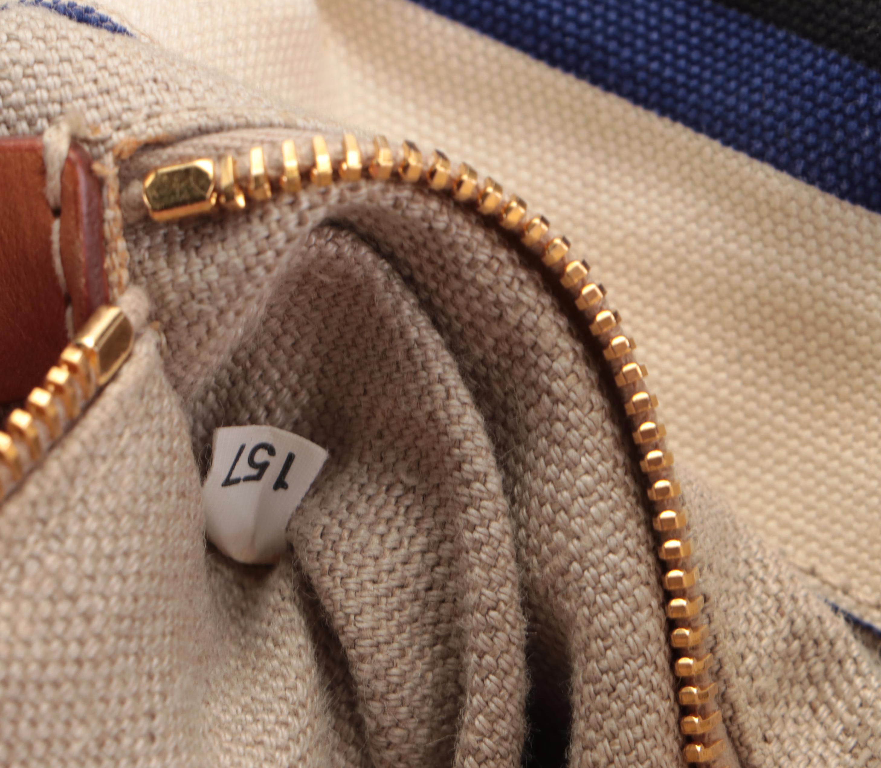 Prada Blue, White, and Black Striped Canapa Tote Bag