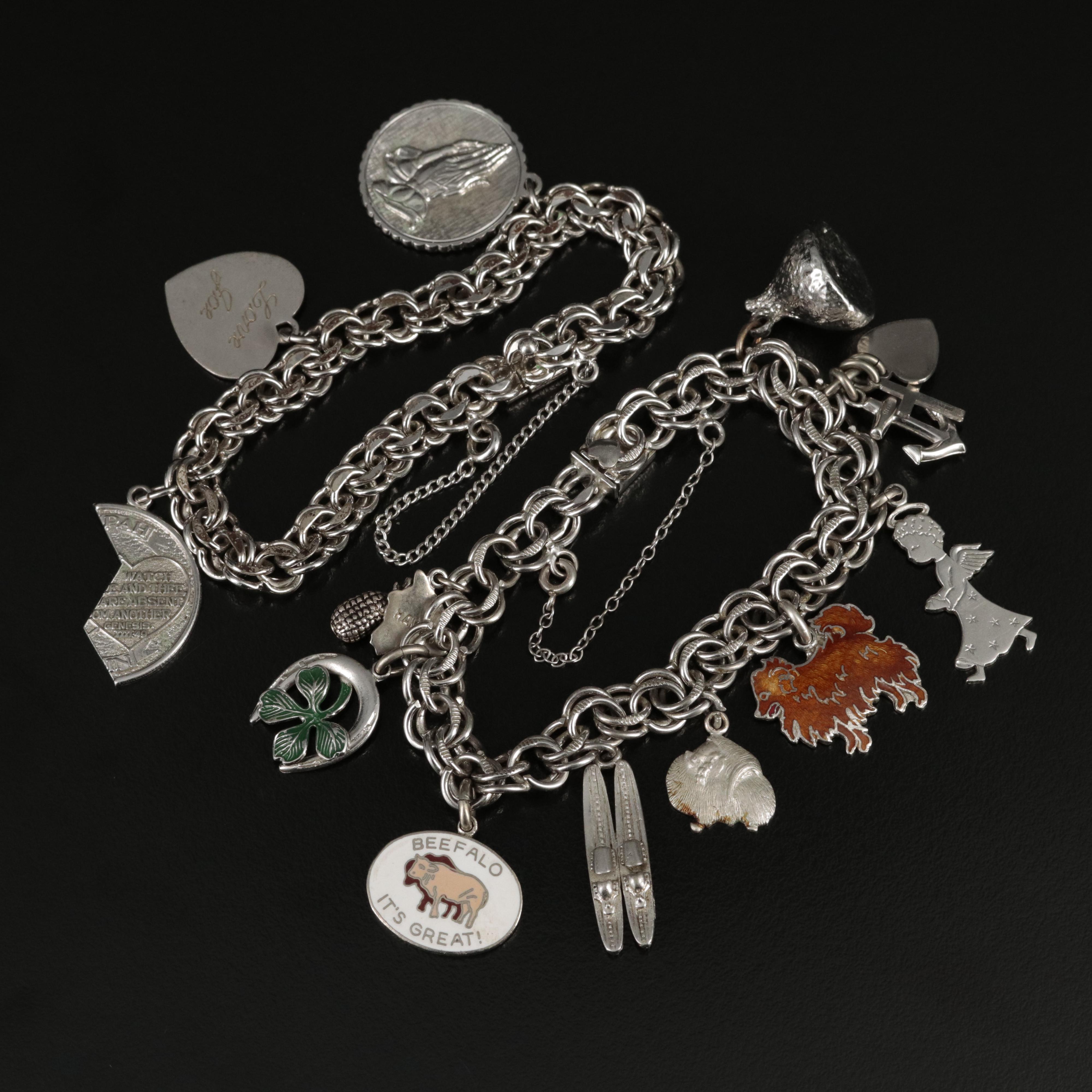 Sterling Themed Charm Bracelets with Enamel Details