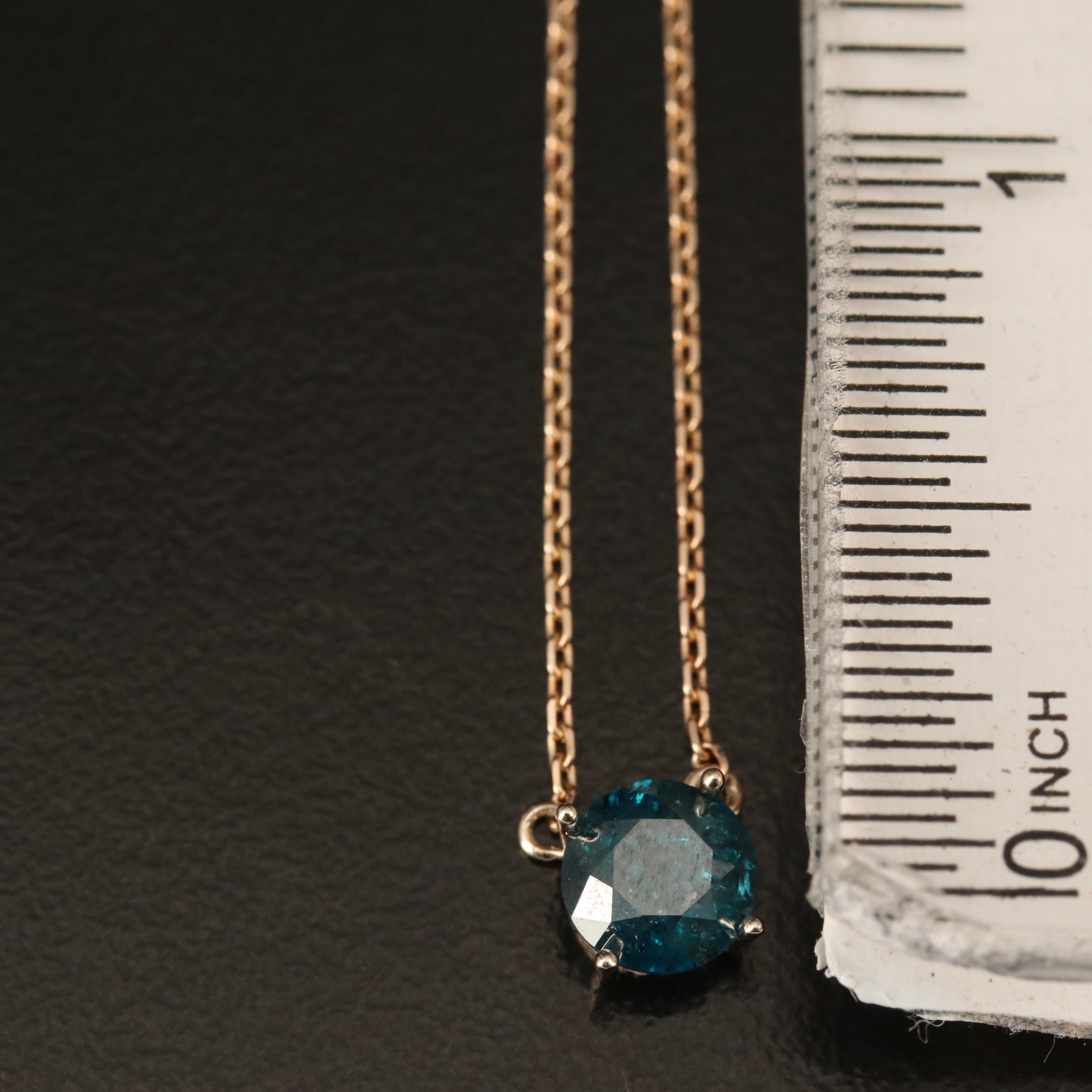 14K 0.90 CT Diamond Solitaire Necklace with Rose Gold Chain