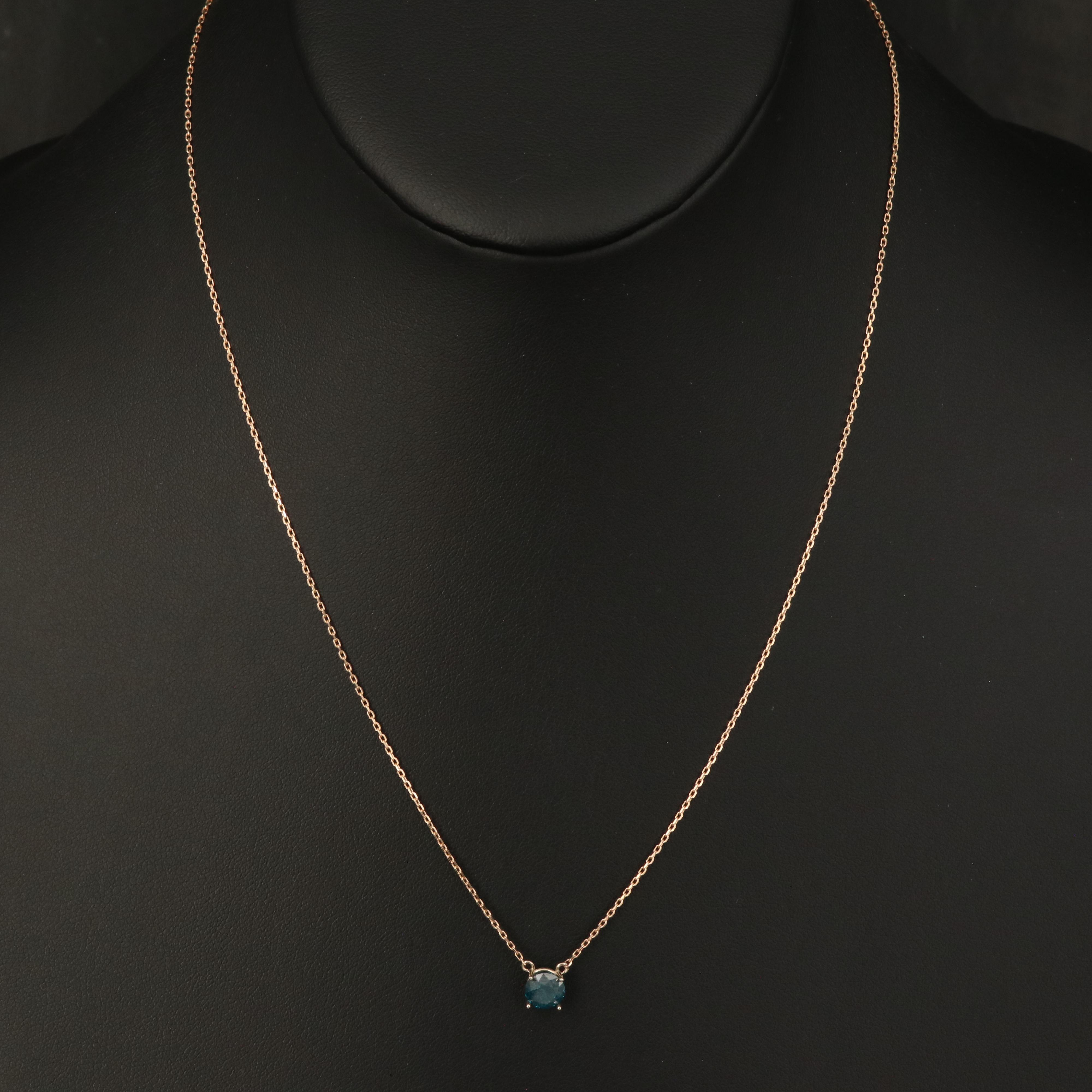 14K 0.90 CT Diamond Solitaire Necklace with Rose Gold Chain