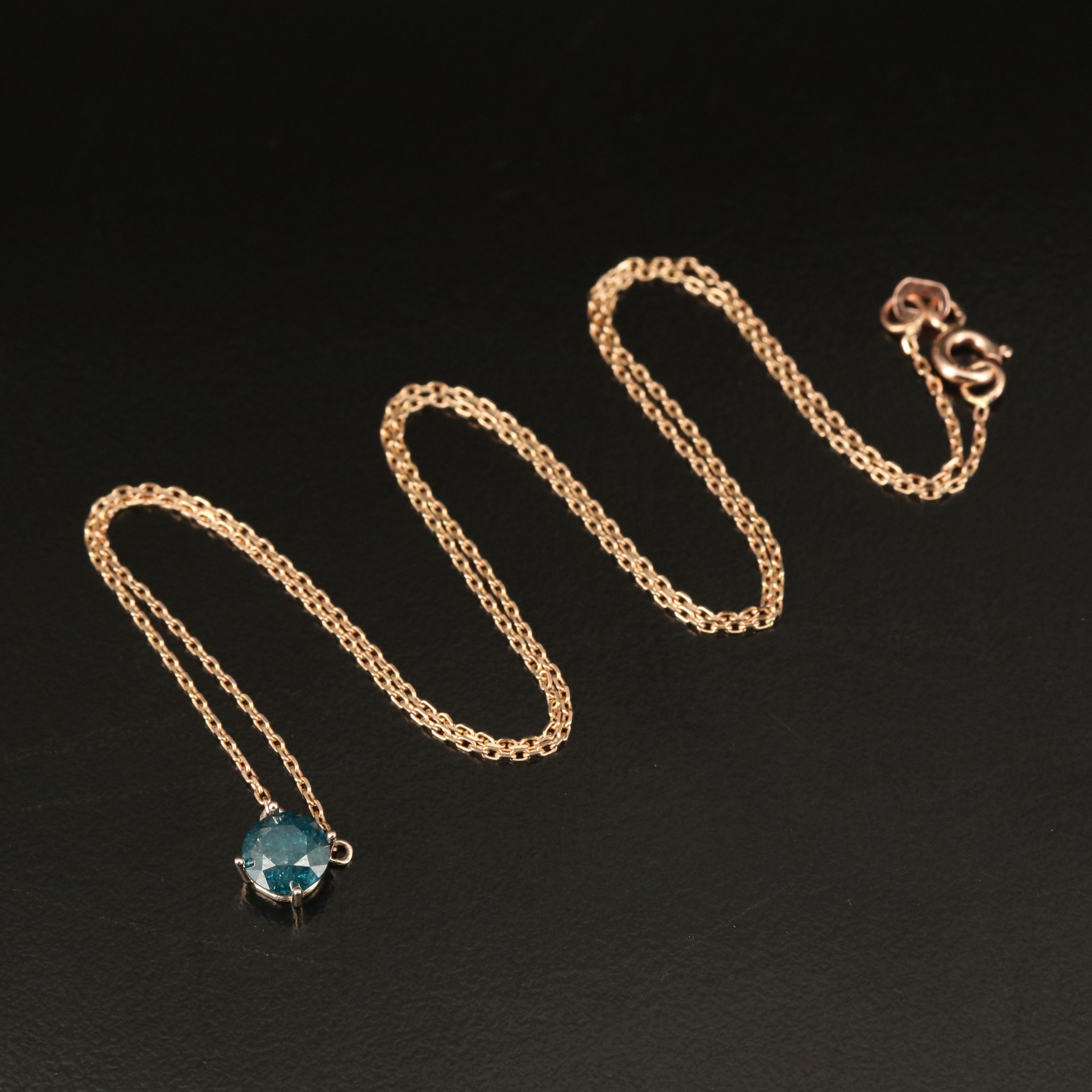 14K 0.90 CT Diamond Solitaire Necklace with Rose Gold Chain