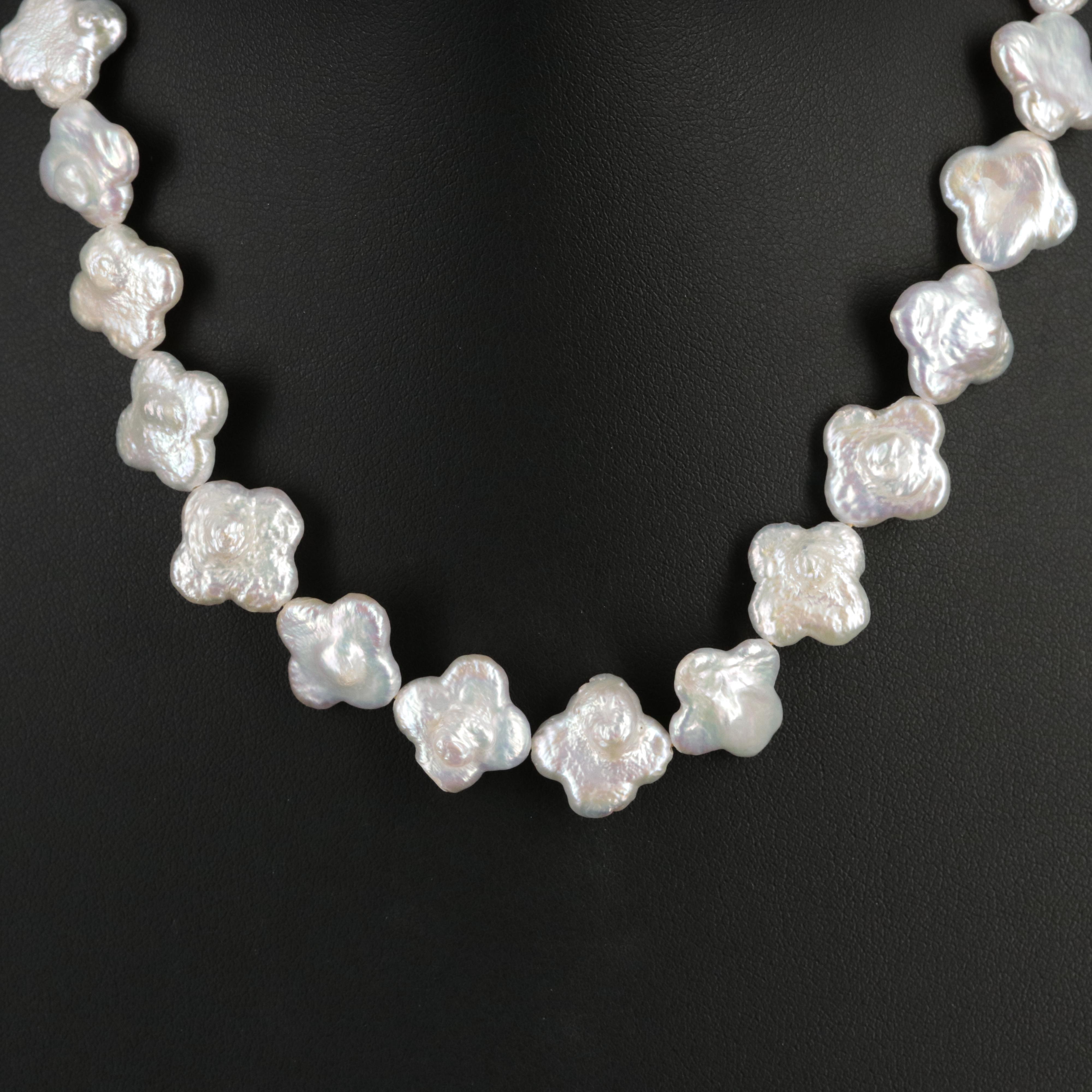 Up to 14.00 mm Baroque Flower Pearl Necklace with 18K Clasp