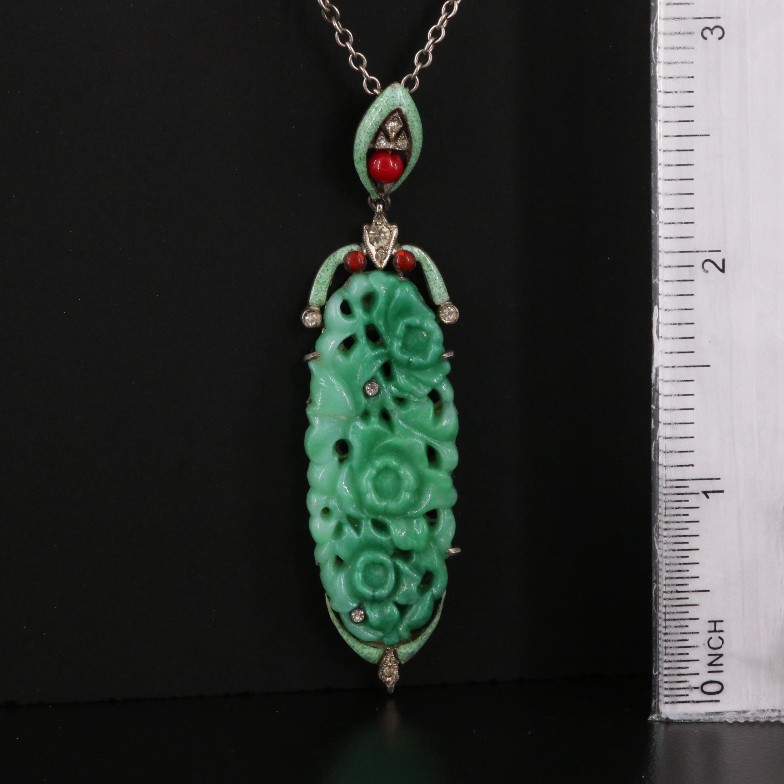 Art Deco Sterling Rhinestone Pendant Necklace