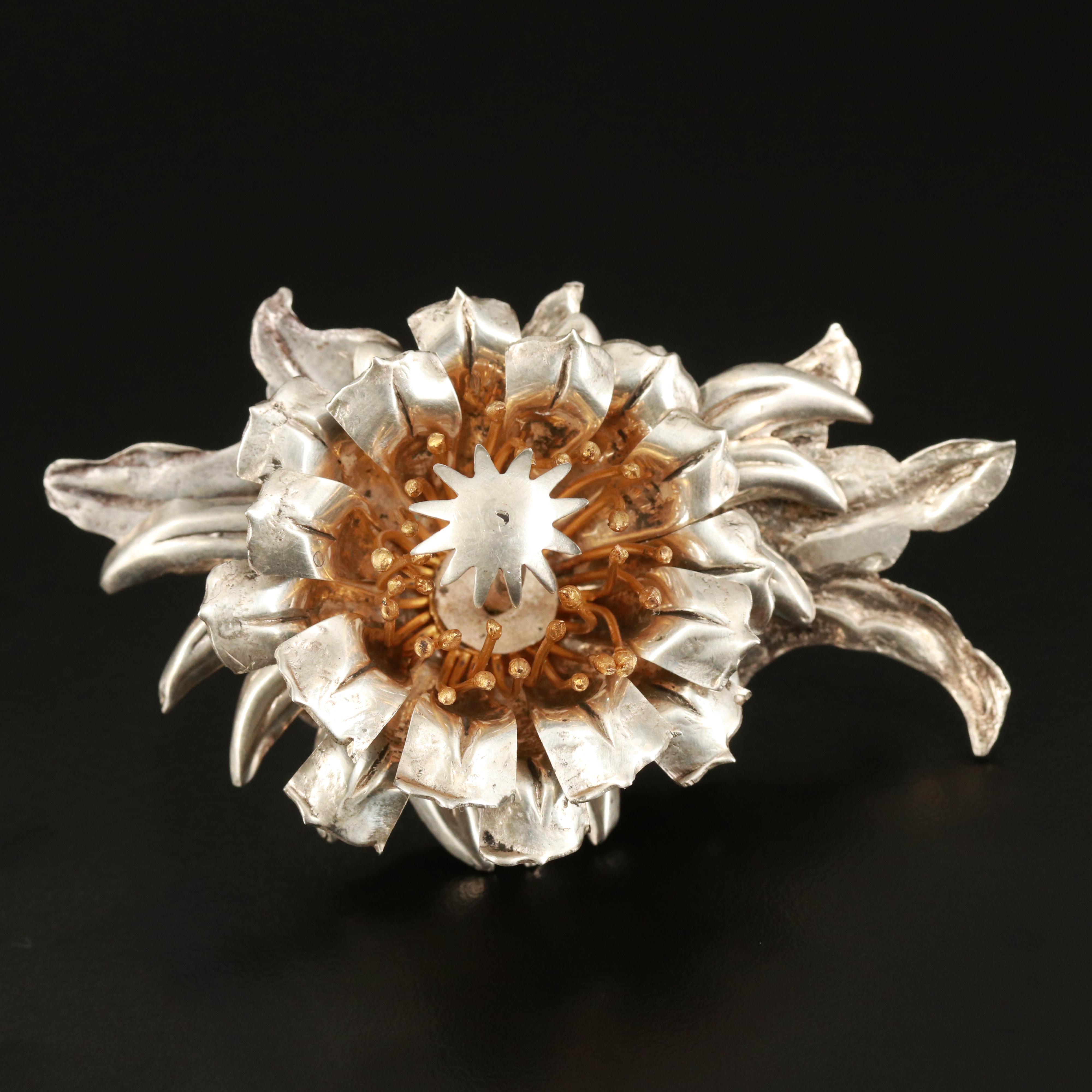 Hawaiian Floy Mercer Sterling Flower Brooch
