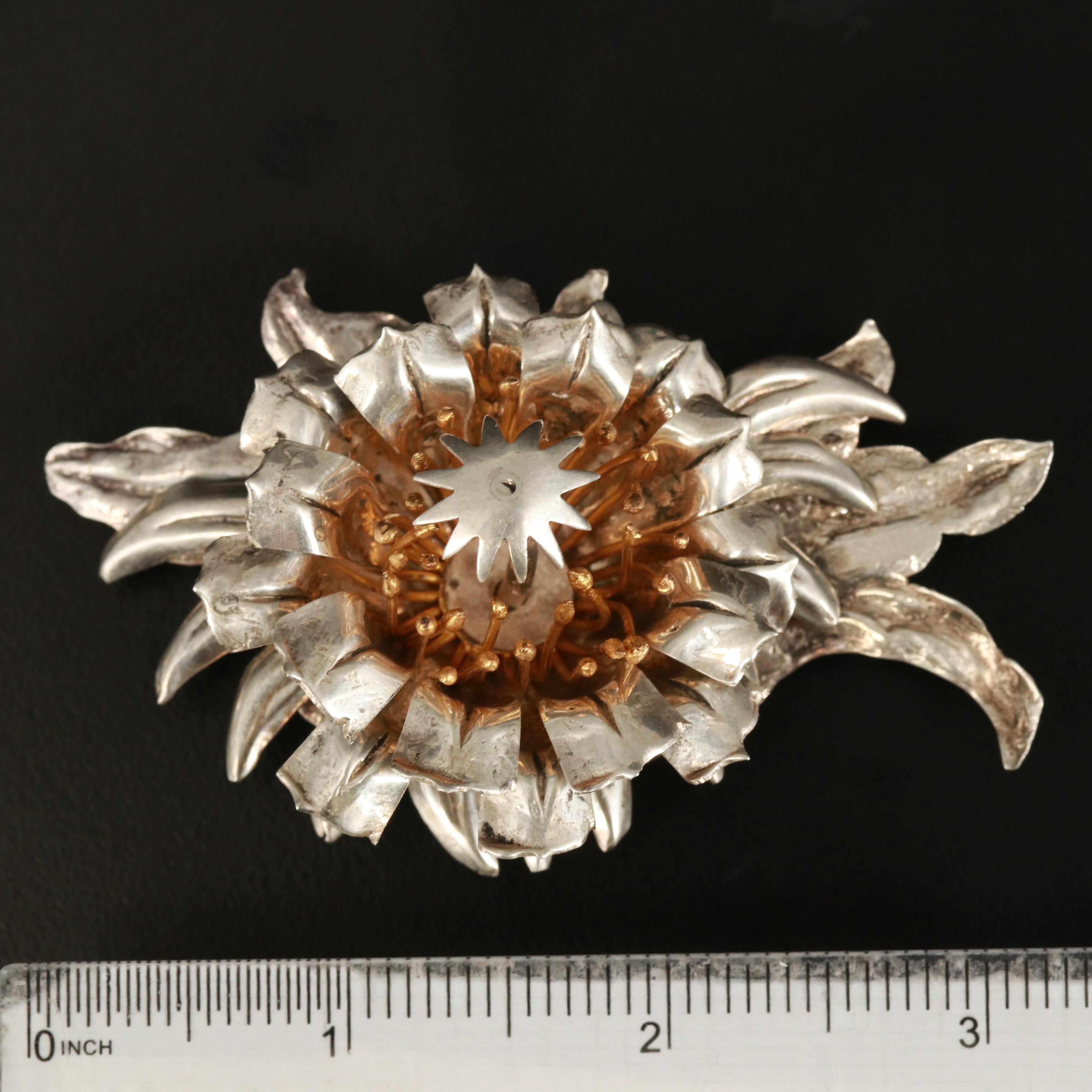 Hawaiian Floy Mercer Sterling Flower Brooch