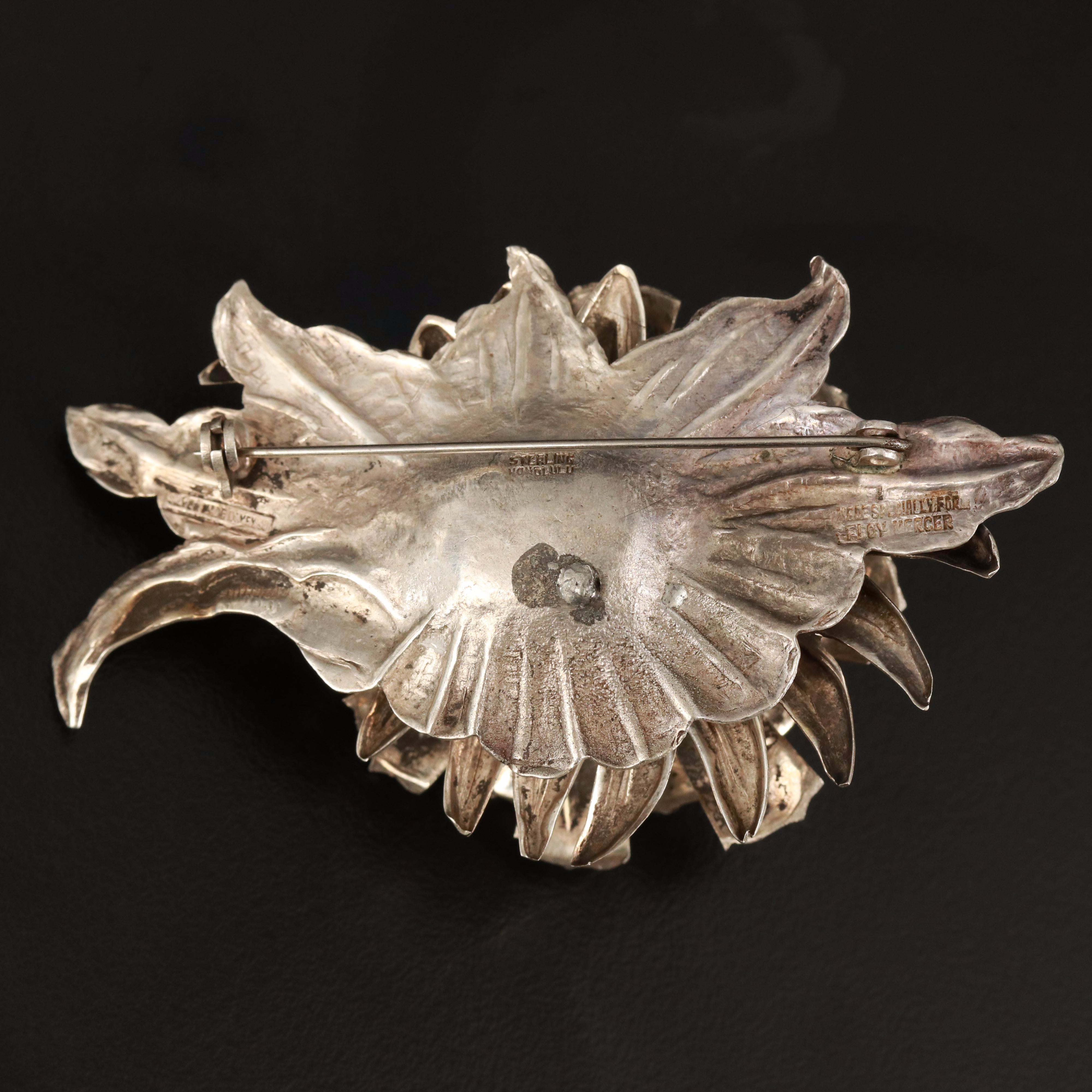 Hawaiian Floy Mercer Sterling Flower Brooch